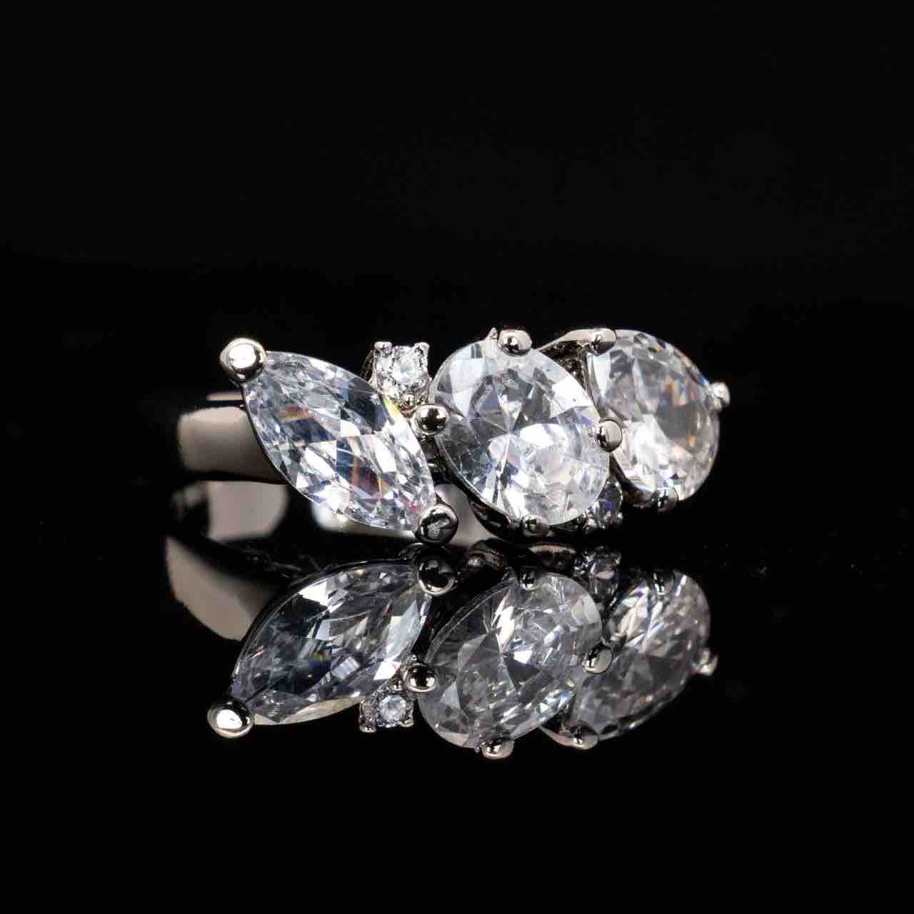 Artemis White Luxury Bridal Set with Round and Oval Cut Simulated Diamonds in High-Quality Rhodium Plated Finish