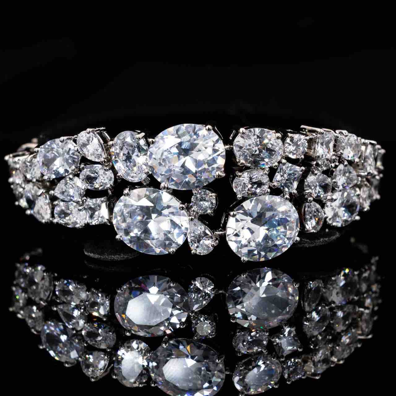 Artemis White Luxury Bridal Set with Round and Oval Cut Simulated Diamonds in High-Quality Rhodium Plated Finish