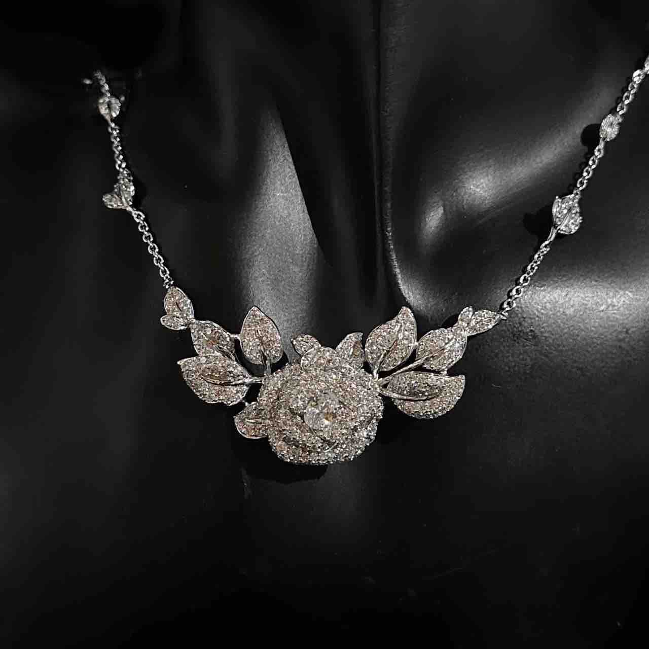 Eiza Rose Leaf Necklace In 925 Silver With High Quality Simulated Diamonds