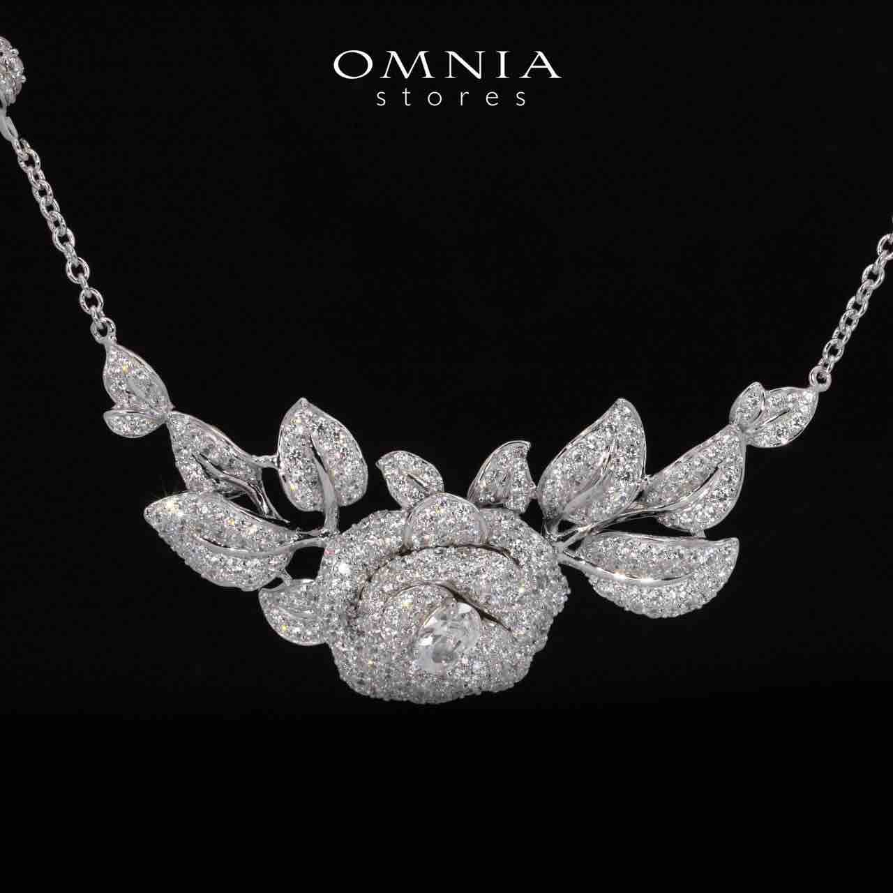 Eiza Rose Leaf Necklace In 925 Silver With High Quality Simulated Diamonds