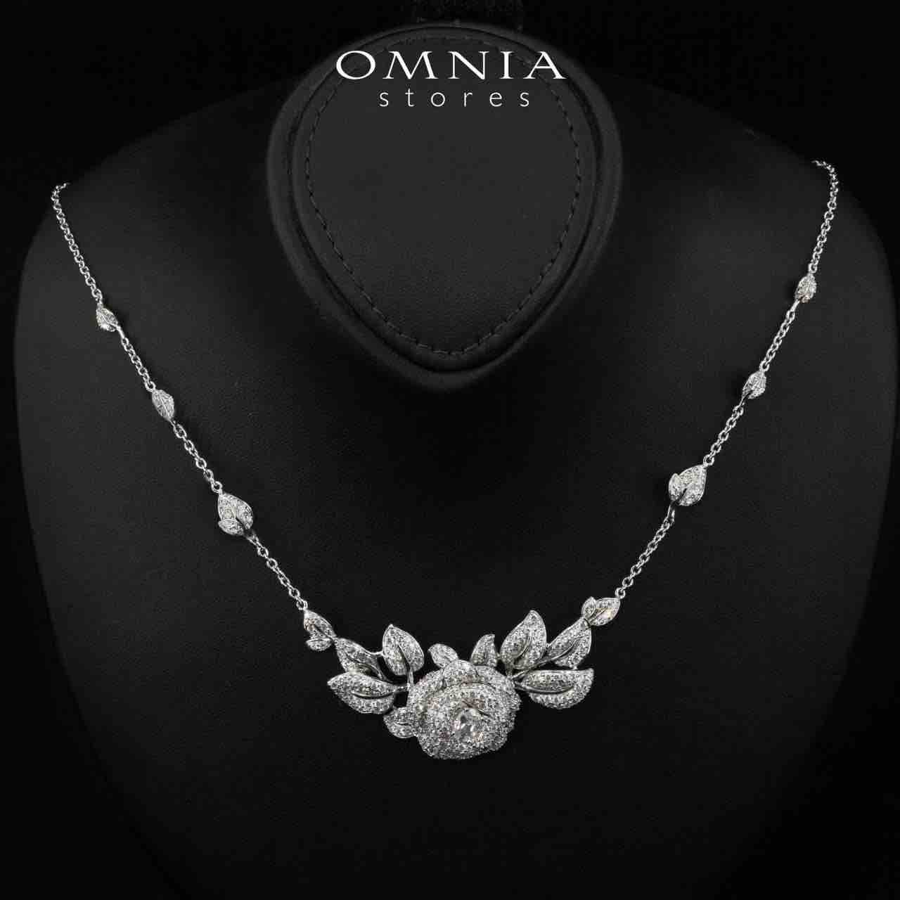 Eiza Rose Leaf Necklace In 925 Silver With High Quality Simulated Diamonds