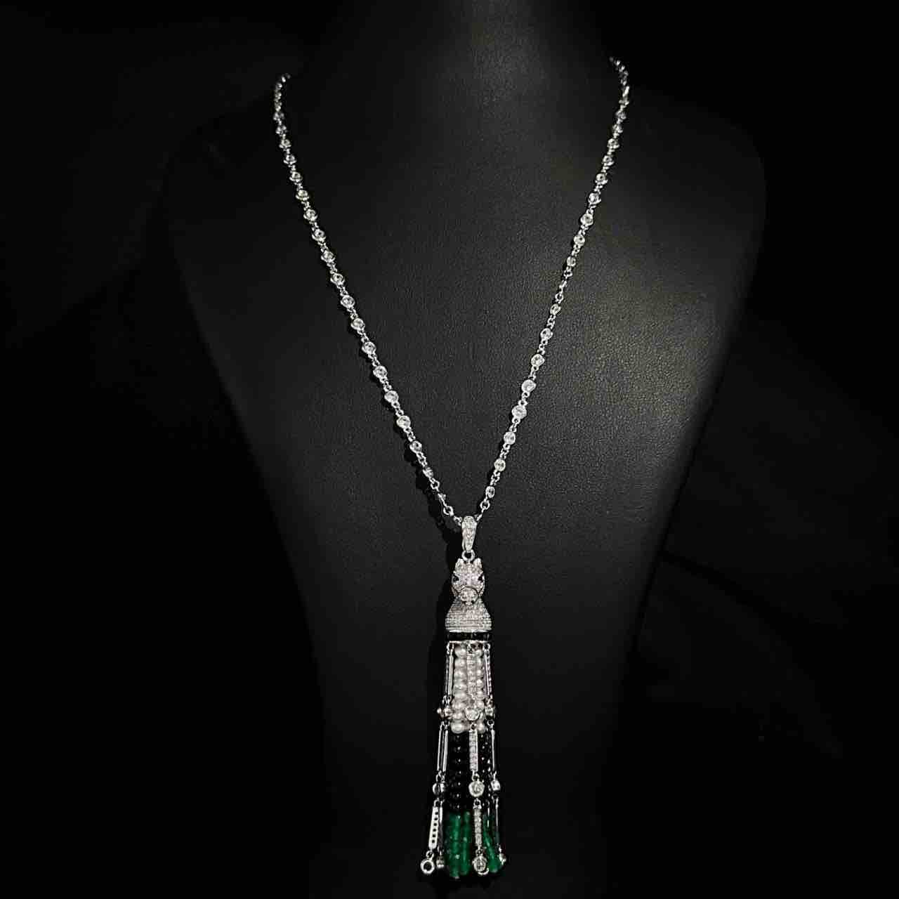 Omnia Vania Multi Color Horse Design Long Chain Necklace & Drop Earrings Set in 925 Silver With High Quality Simulated Diamonds