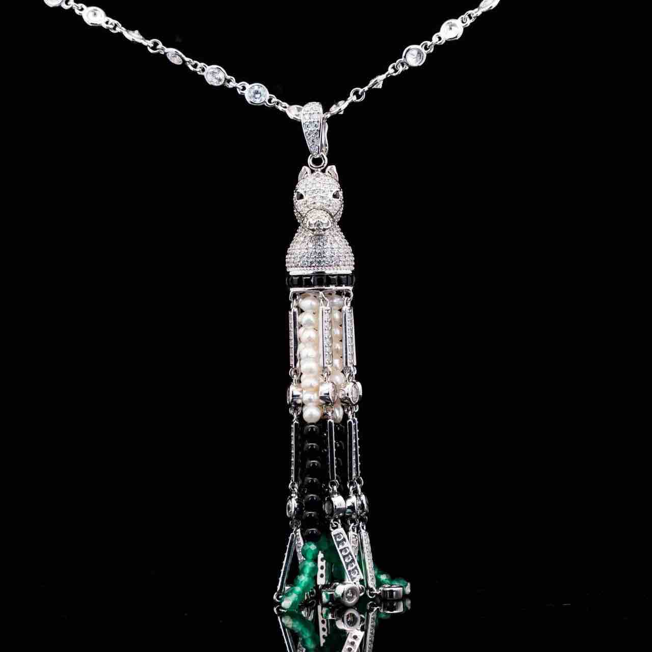 Omnia Vania Multi Color Horse Design Long Chain Necklace & Drop Earrings Set in 925 Silver With High Quality Simulated Diamonds