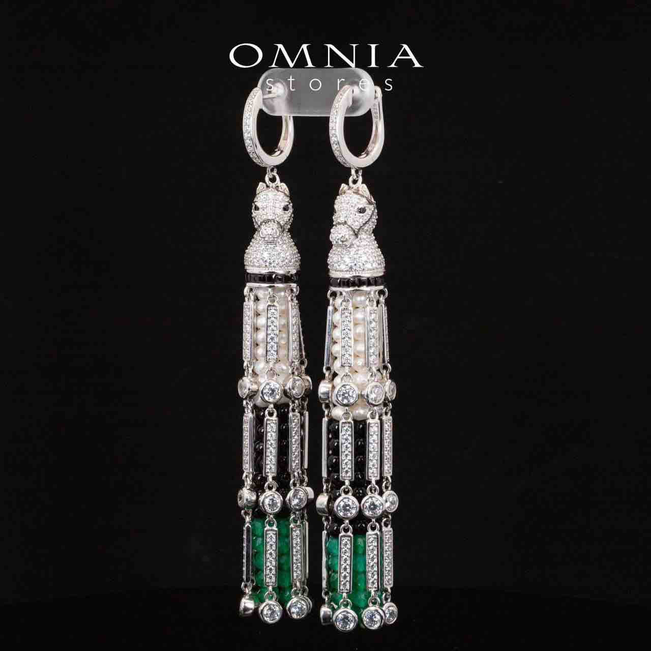 Omnia Vania Multi Color Horse Design Long Chain Necklace & Drop Earrings Set in 925 Silver With High Quality Simulated Diamonds