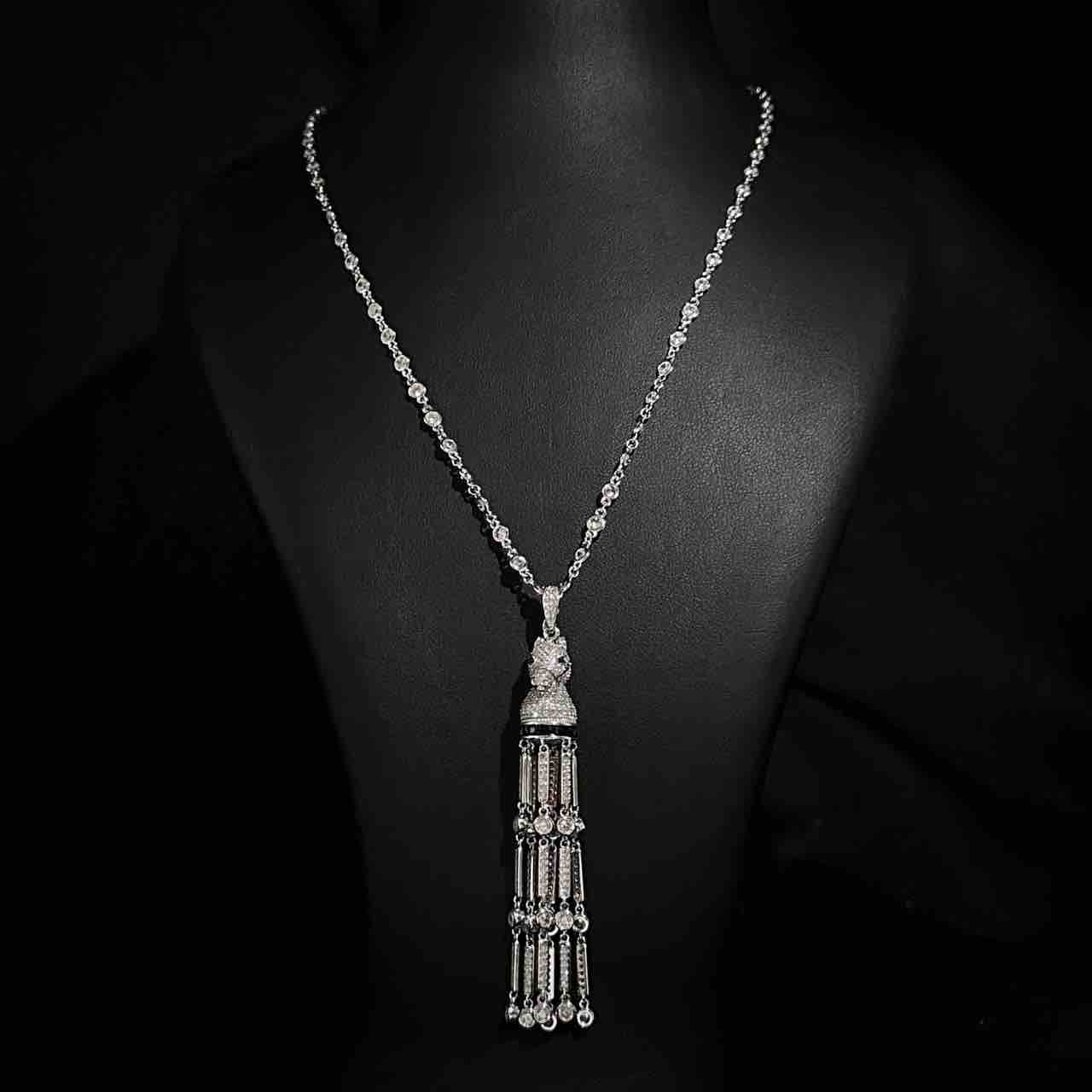 Omnia Vania White Horse Design Long Chain Necklace & Drop Earrings Set in 925 Silver With High Quality Simulated Diamonds