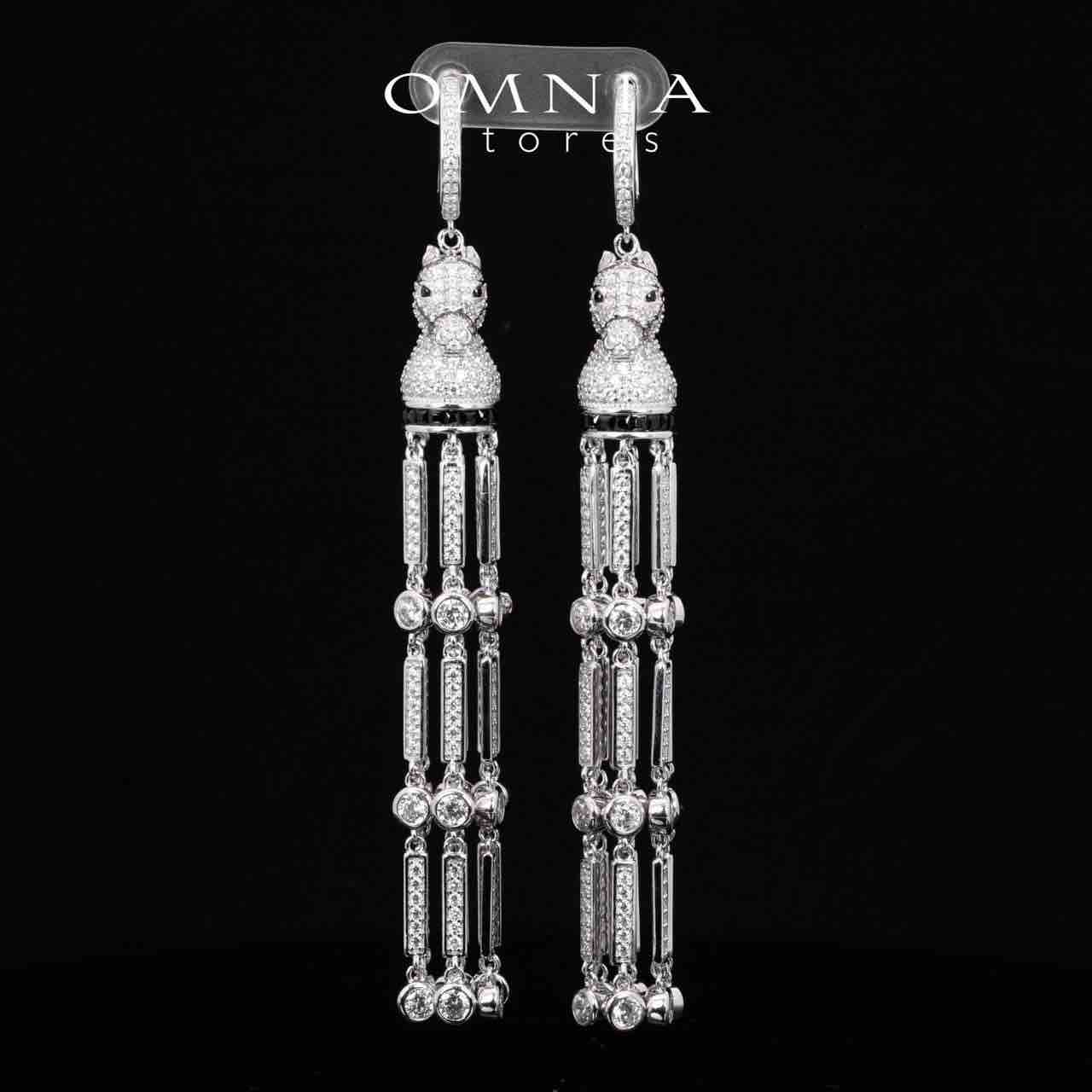 Omnia Vania White Horse Design Long Chain Necklace & Drop Earrings Set in 925 Silver With High Quality Simulated Diamonds