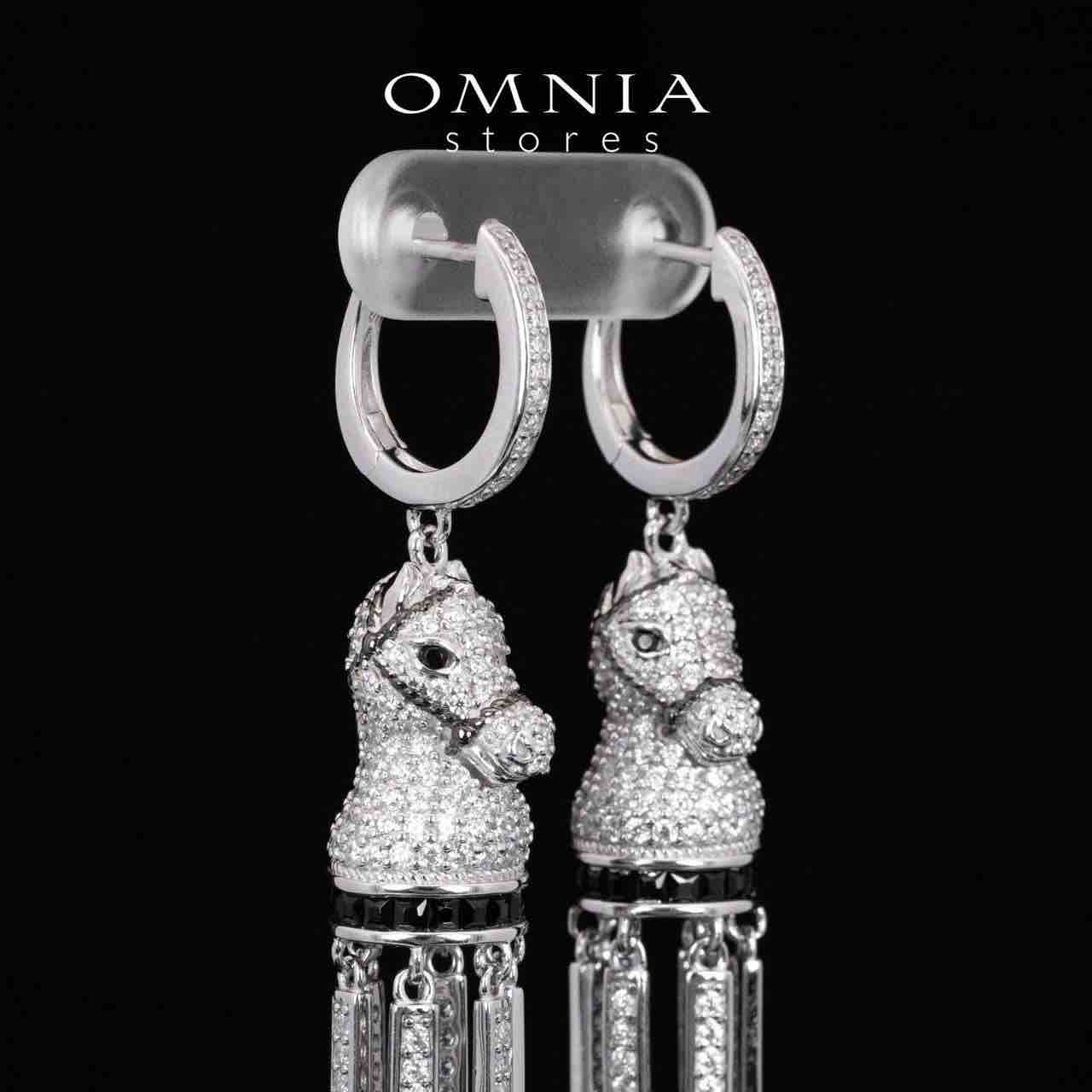 Omnia Vania White Horse Design Long Chain Necklace & Drop Earrings Set in 925 Silver With High Quality Simulated Diamonds