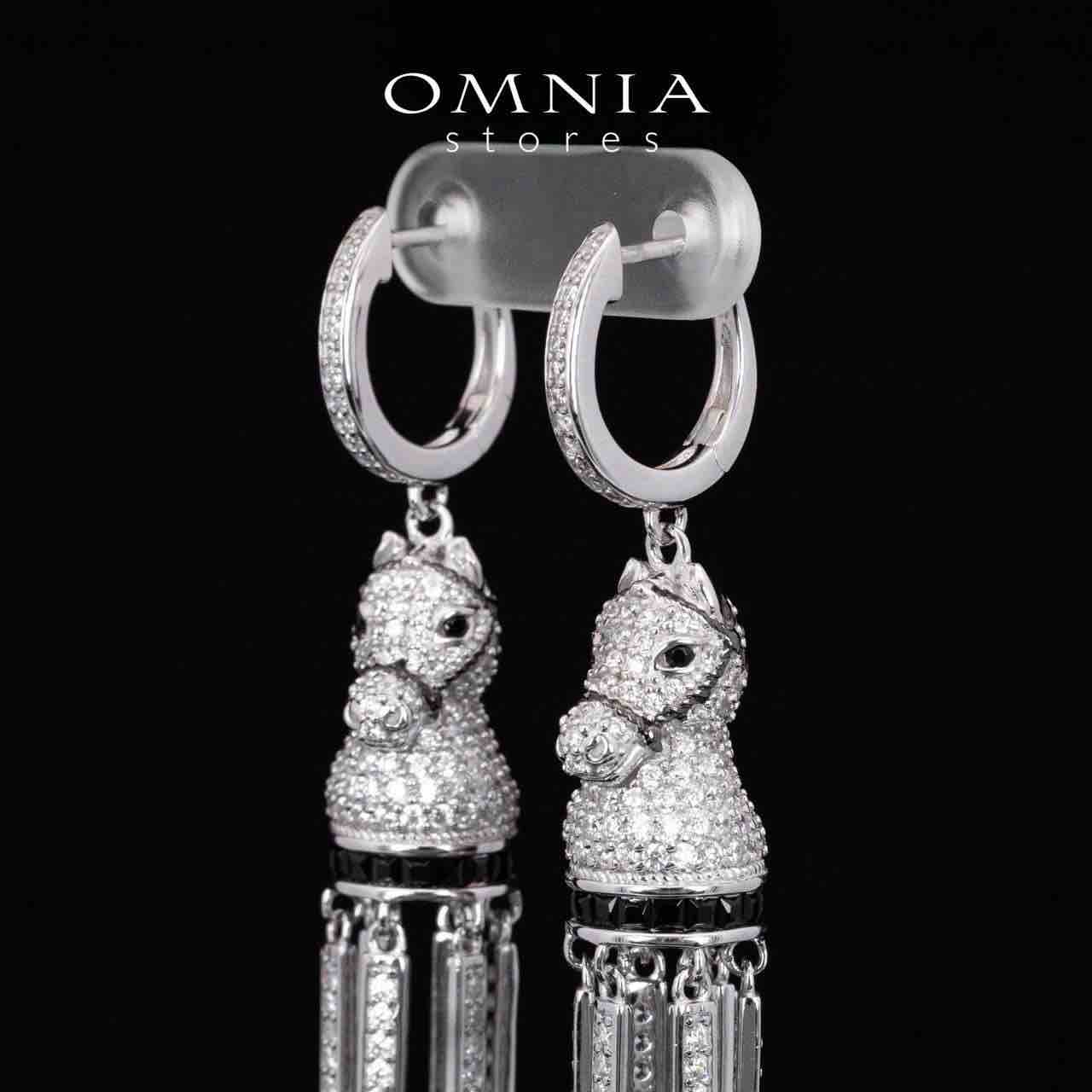 Omnia Vania White Horse Design Long Chain Necklace & Drop Earrings Set in 925 Silver With High Quality Simulated Diamonds