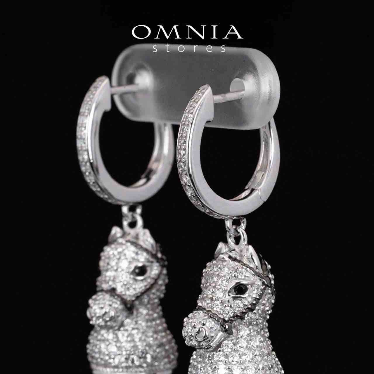 Omnia Vania White Horse Design Long Chain Necklace & Drop Earrings Set in 925 Silver With High Quality Simulated Diamonds