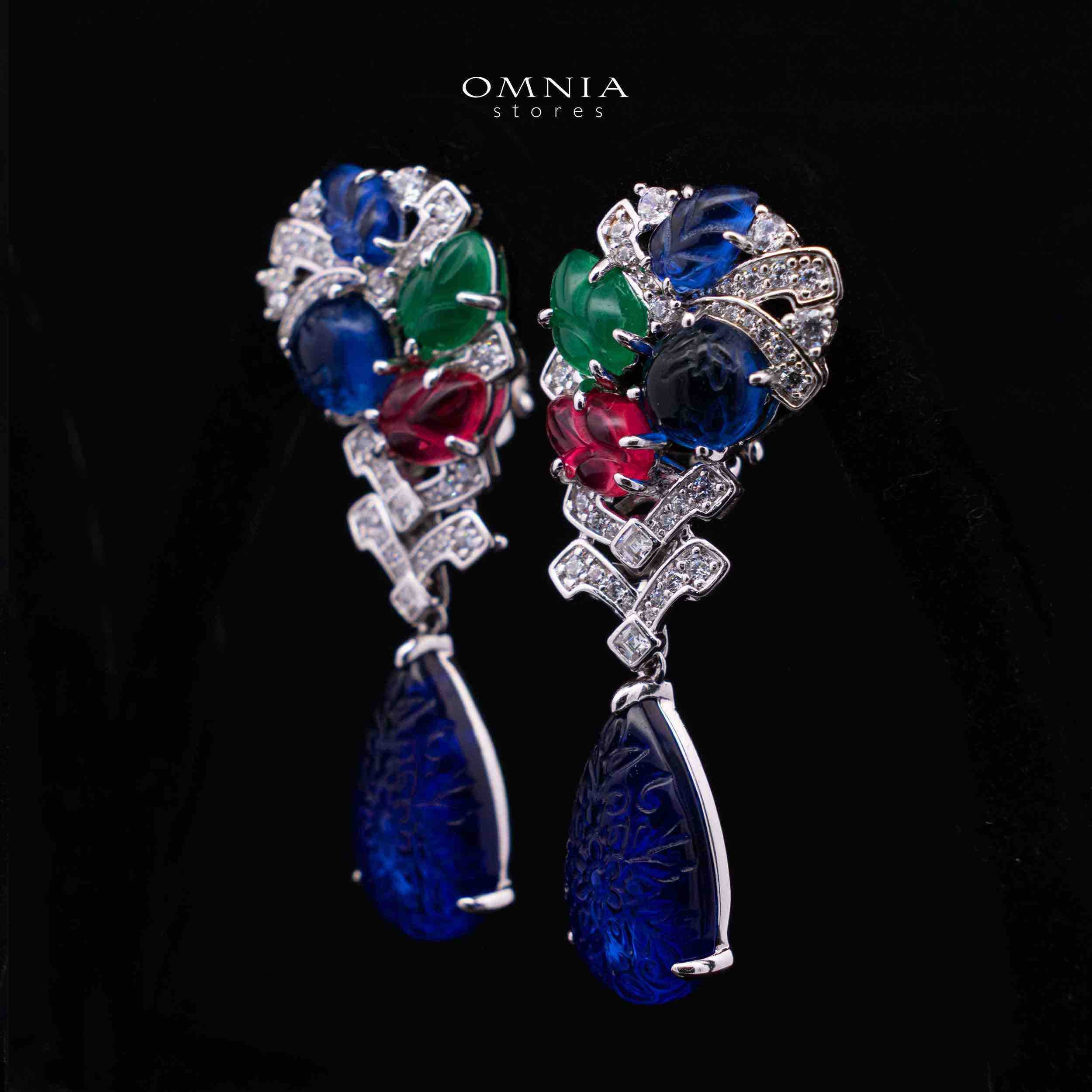 أقراط أليسون بتصميم الزهور متعدد الألوان المتدلية بلؤلؤتين مع الماس المحاكي عالي الجودة من فضة 925