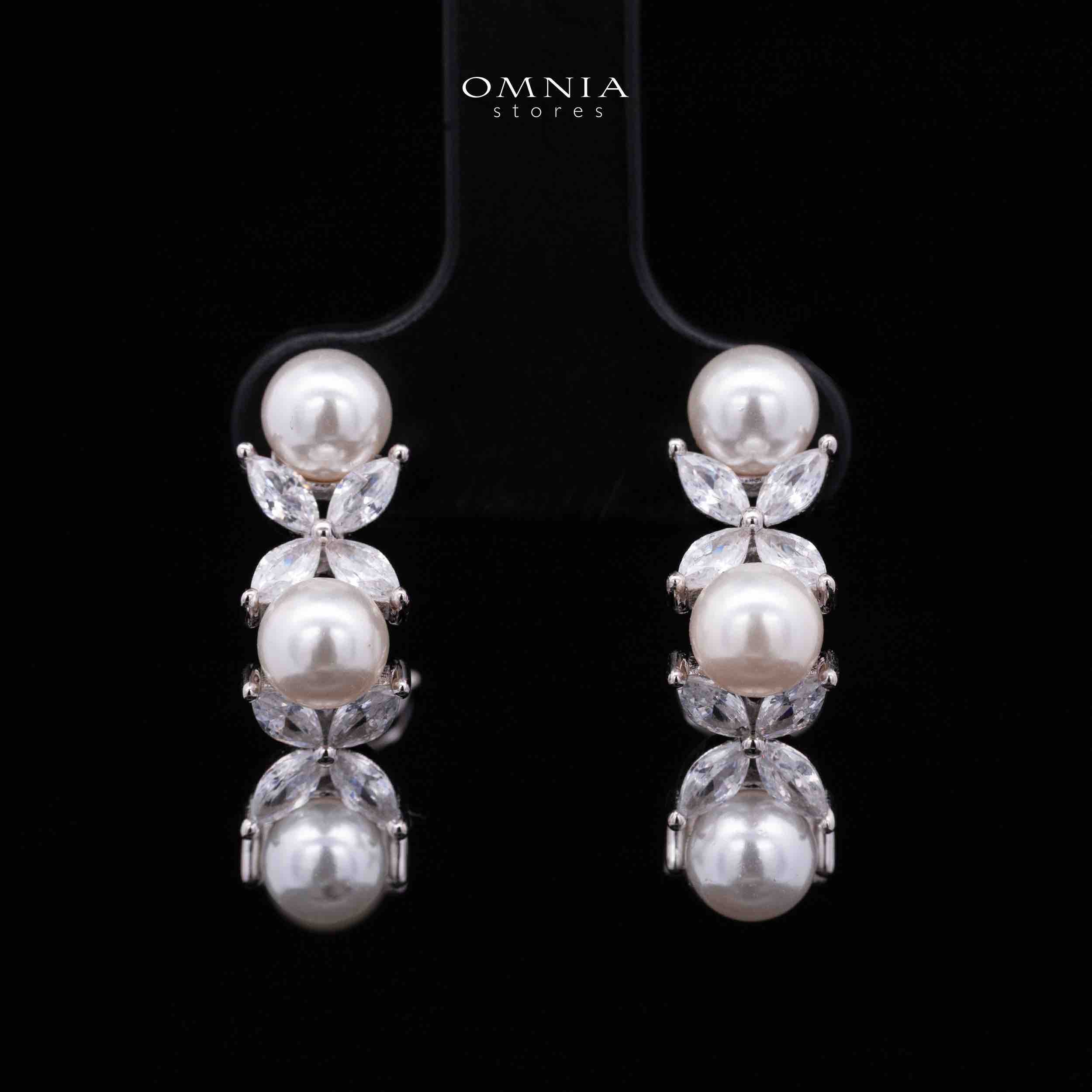 Ellie White Pearl Earrings With High Quality Simulated Diamonds in 925 Silver