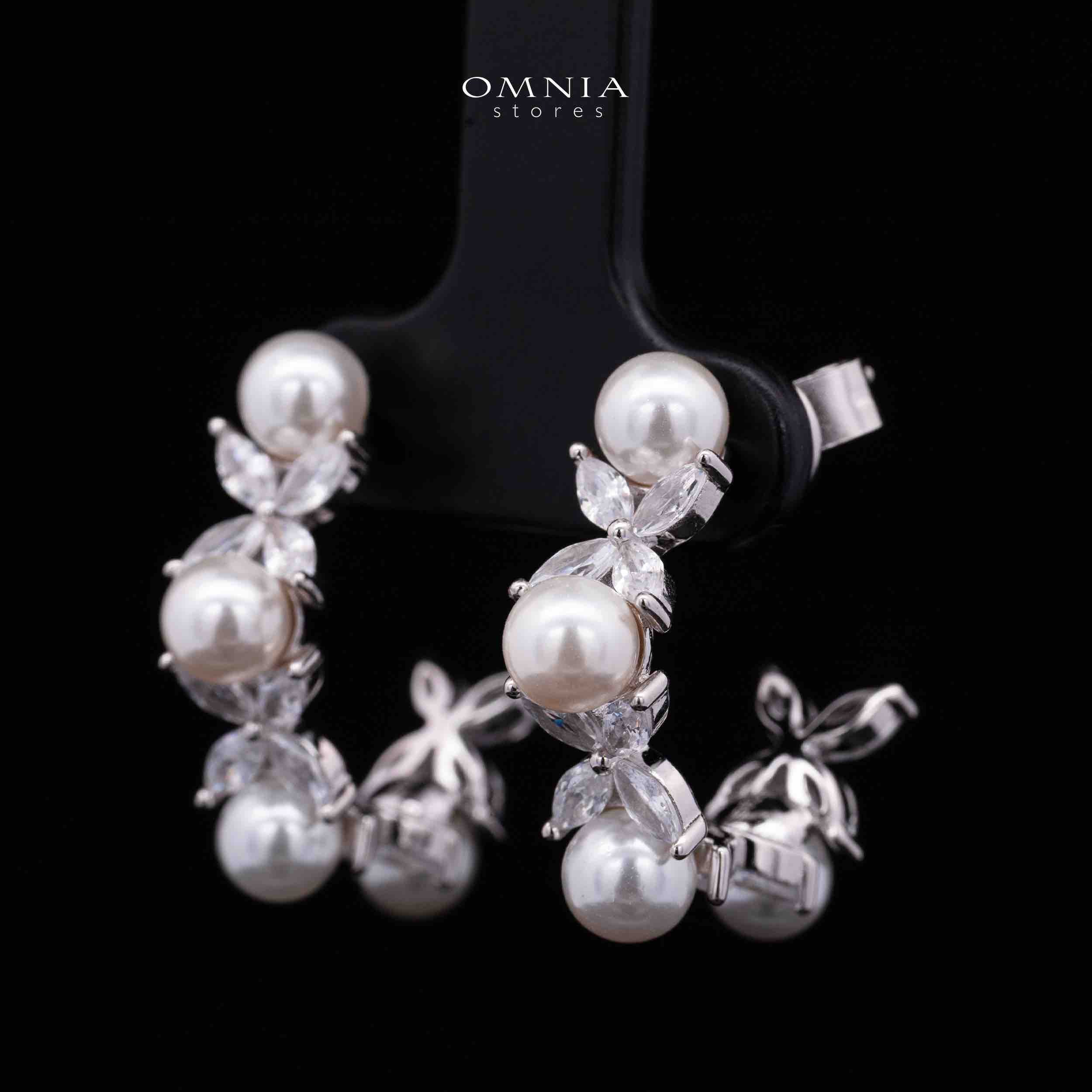 Ellie White Pearl Earrings With High Quality Simulated Diamonds in 925 Silver