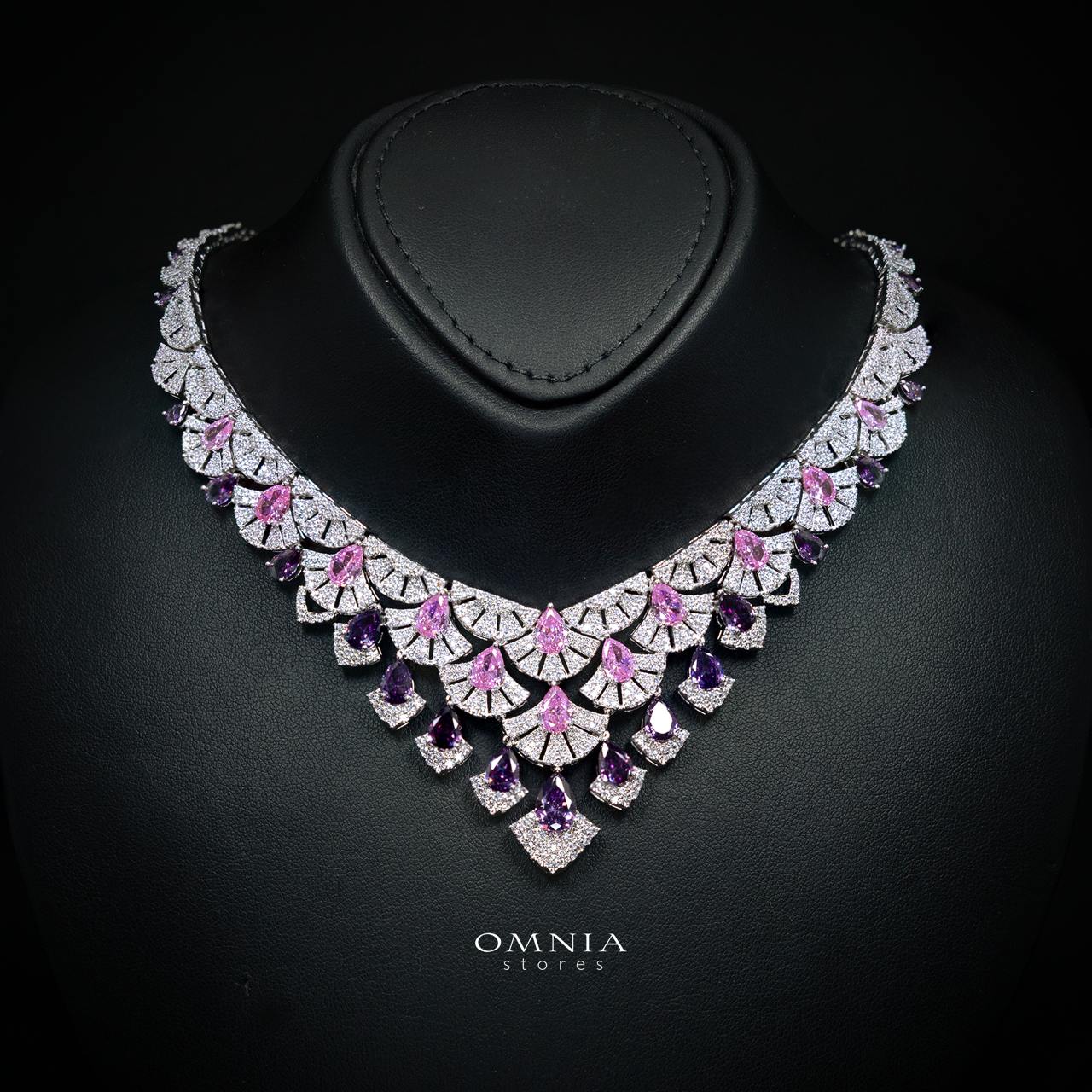 Omnia Lena Pink Luxury Bridal White Full Set In High Quality Zircon Stone Rhodium Plated