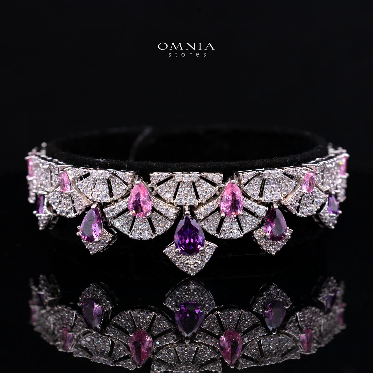 Omnia Lena Pink Luxury Bridal White Full Set In High Quality Zircon Stone Rhodium Plated