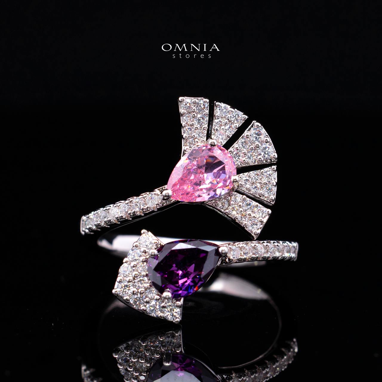 Omnia Lena Pink Luxury Bridal White Full Set In High Quality Zircon Stone Rhodium Plated
