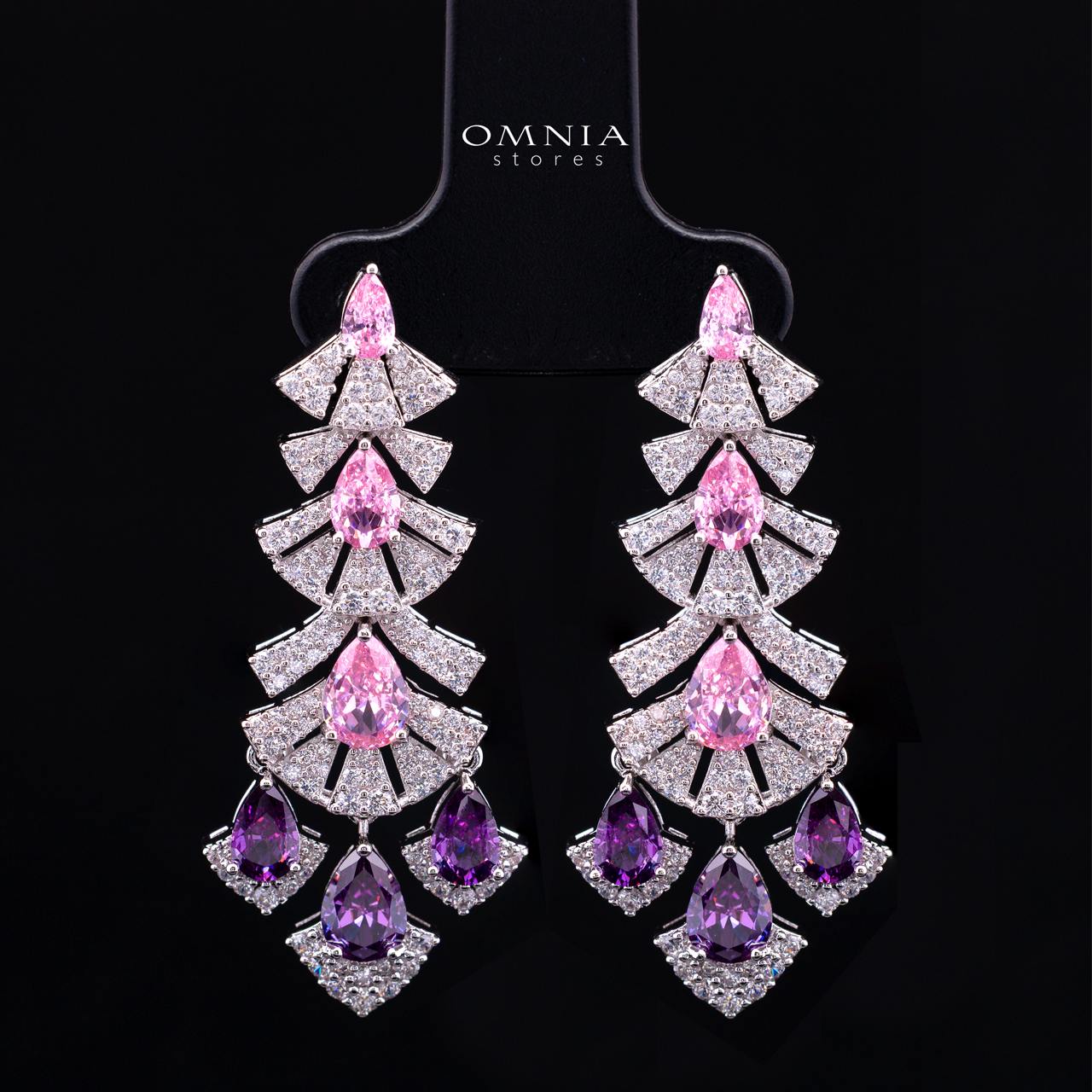 Omnia Lena Pink Luxury Bridal White Full Set In High Quality Zircon Stone Rhodium Plated