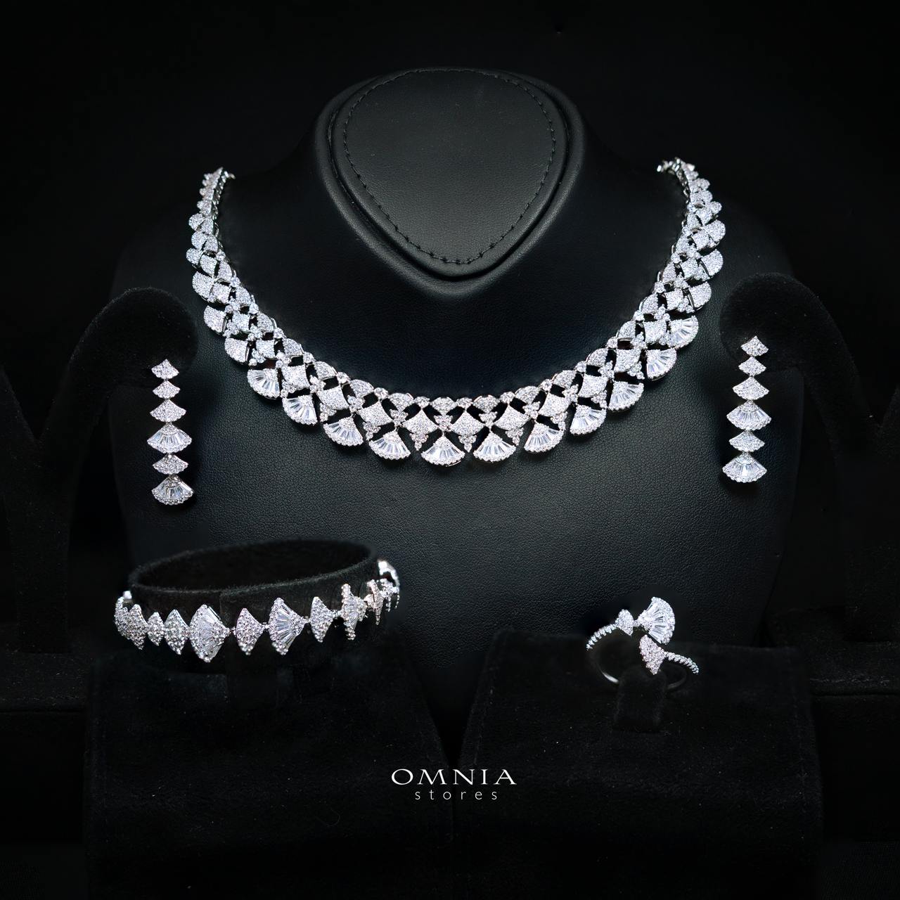 Omnia Keti Luxury Bridal White Full Set In High Quality Zircon Stone Rhodium Plated