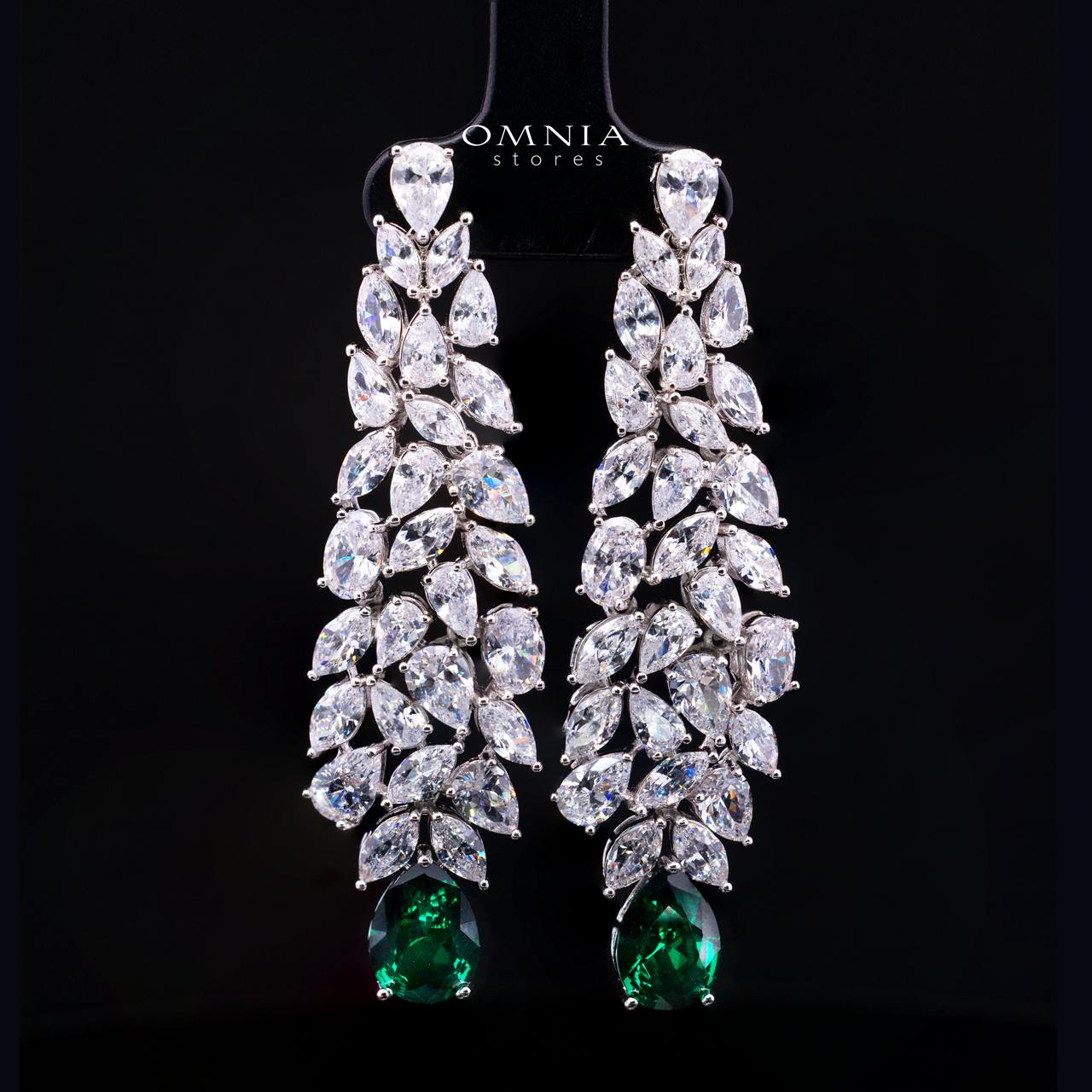 Omnia Nuray Green Luxury Bridal Full Set Accessories in High Quality Zircon Stone in Rhodium Plated