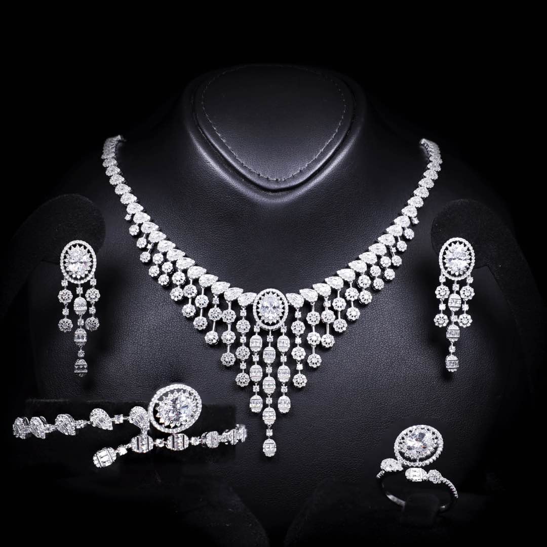 Omnia Manar White Bridal Full Set in 925 Silver High Quality Simulated Diamonds