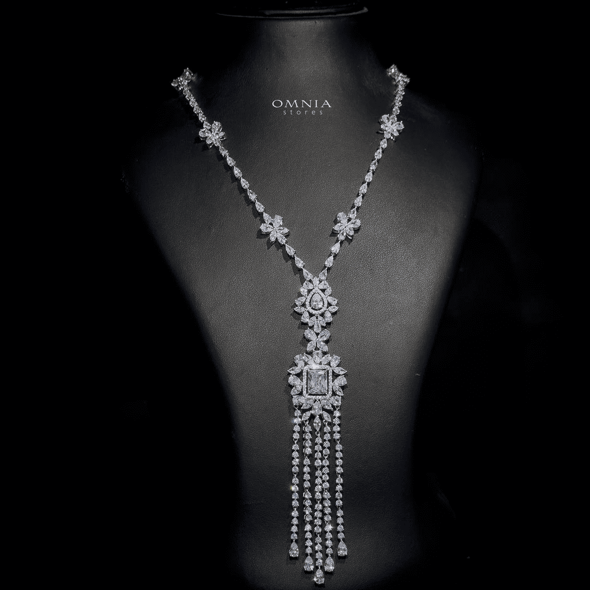 Omnia Raghad Long chain Set High Quality Zircon Stone In Rhodium Plated - OMNIASTORES UAE