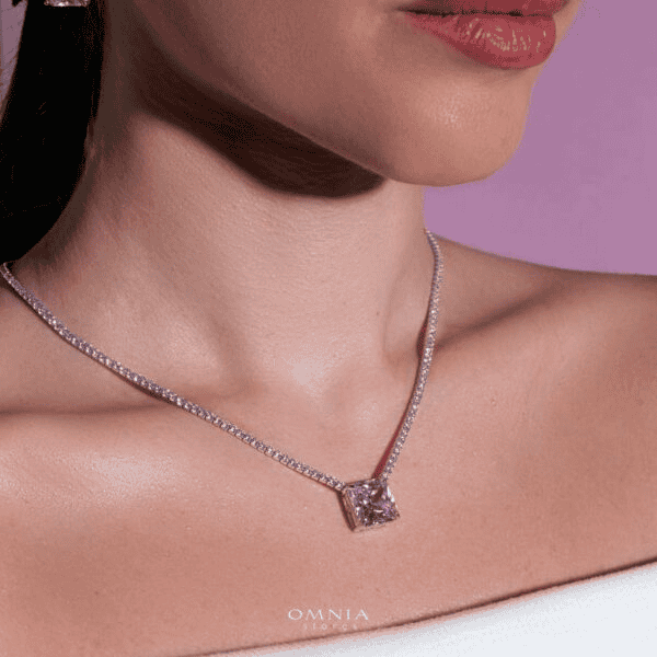 Omnia Bettina Pink Necklace 92.5 Silver in High Quality Simulated Diamonds - OMNIASTORES UAE