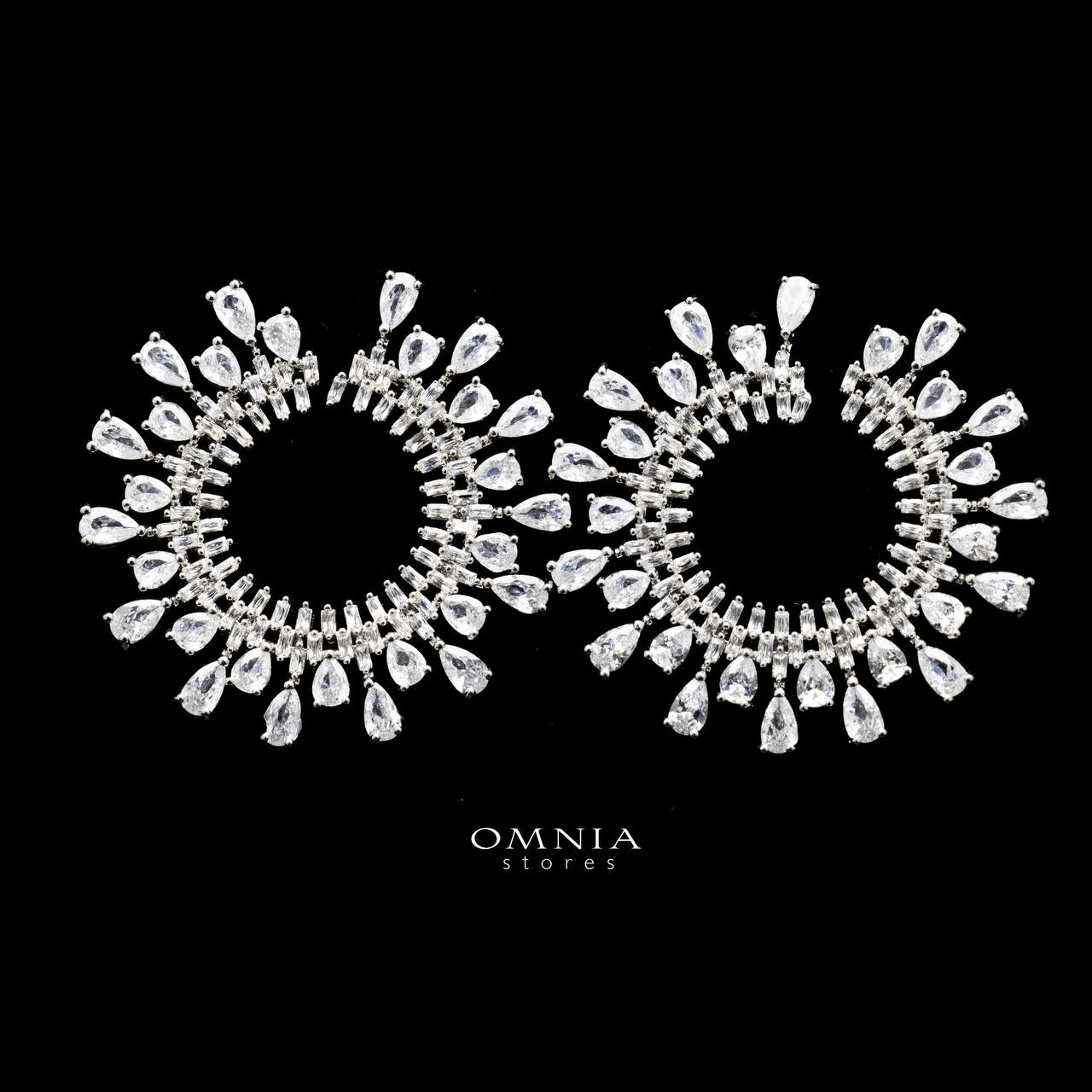 Omnia Angel Sunburst Teardrop Crystal Earrings in High Quality Zircon Stone Rhodium Plated - OMNIASTORES UAE