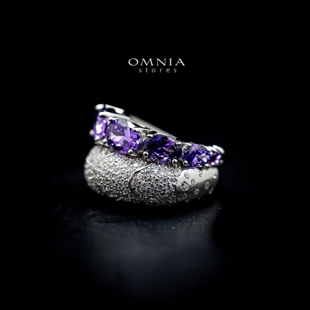 Omnia Purple Dream Double Band Ring in Purple and Silver With High Quality Simulated Diamonds - OMNIASTORES UAE