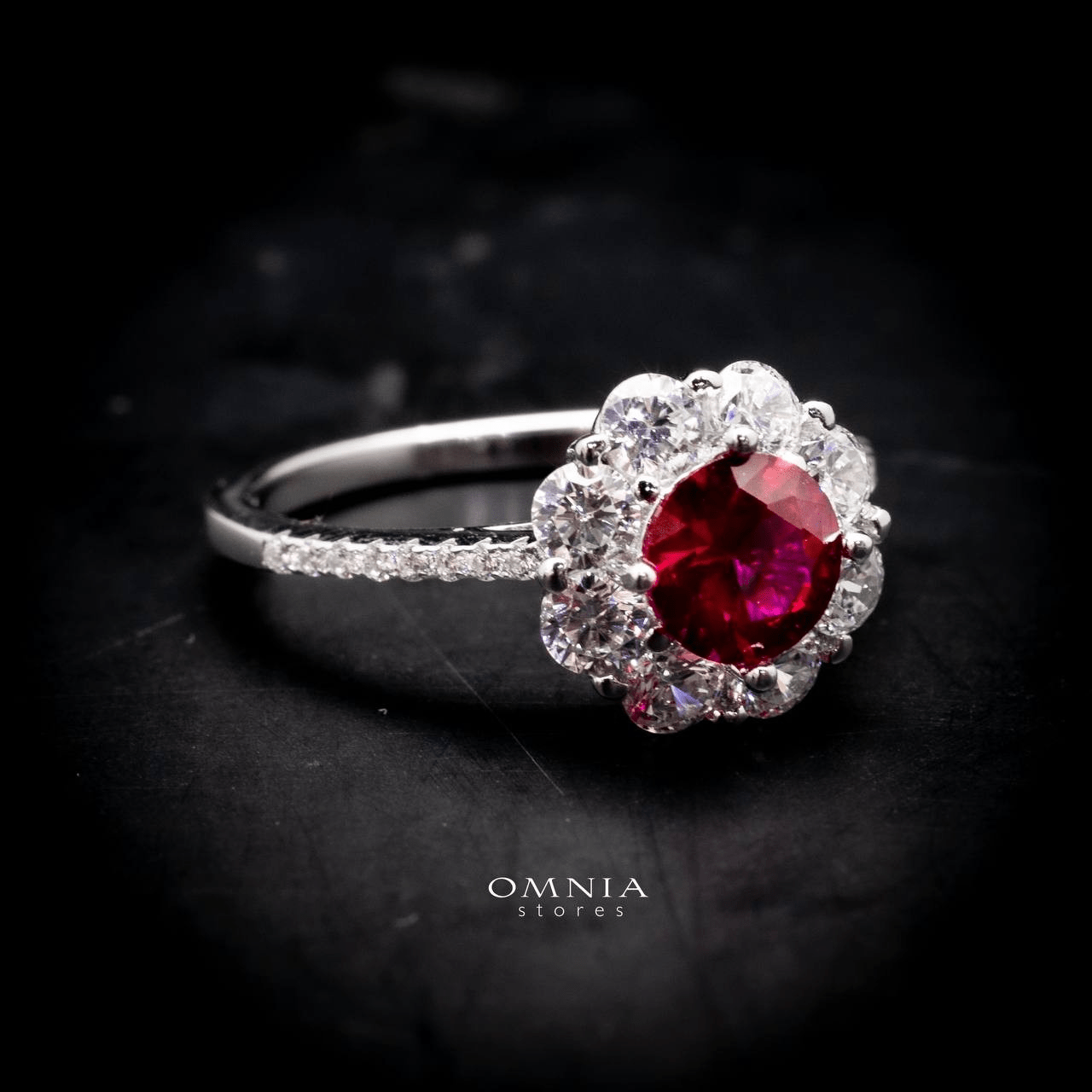 Omnia Mashael Flower Cut Ring in 92.5 Silver with High Quality Simulated Diamonds - OMNIASTORES UAE