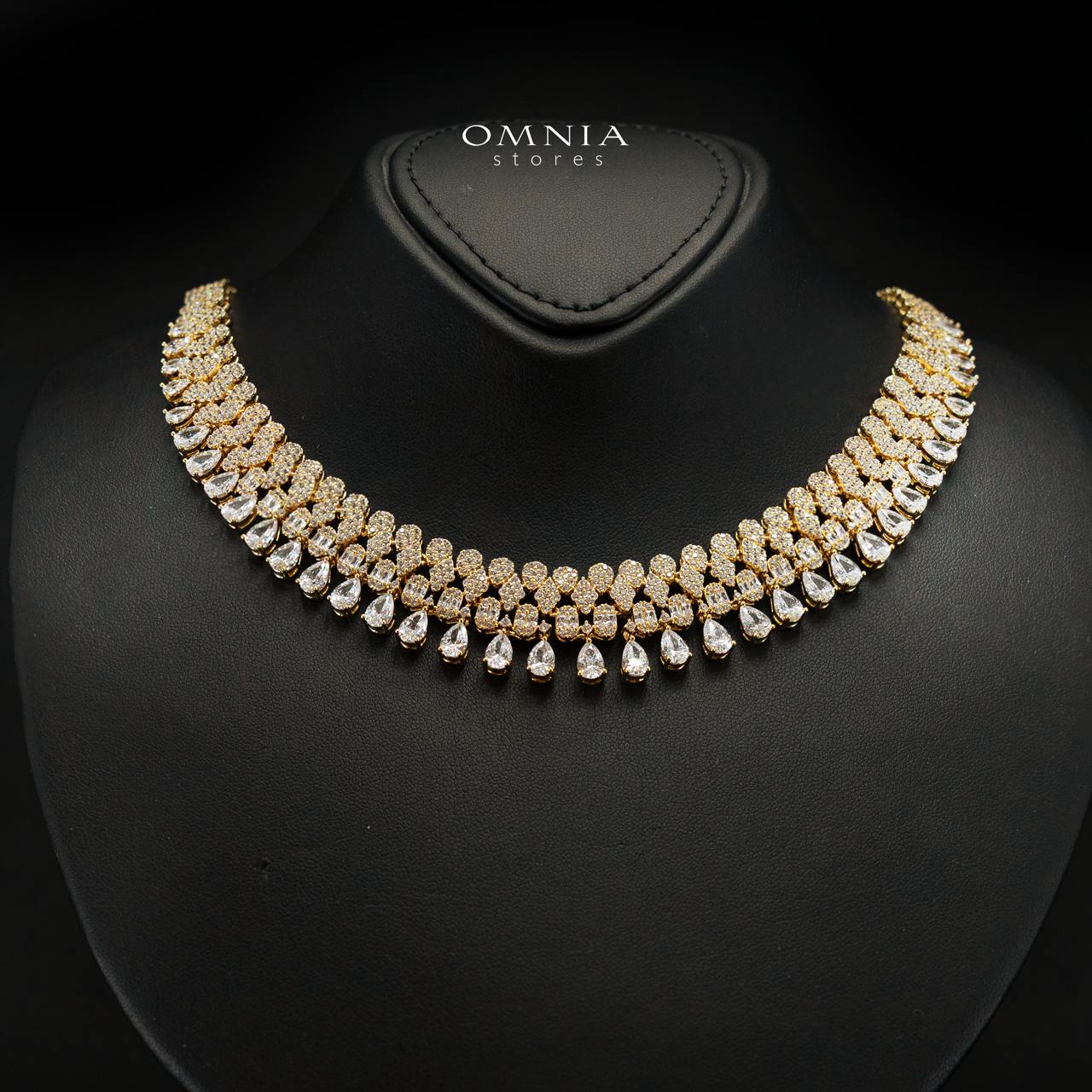 Jazlyn Gold Luxury Bridal Full Set in Premium High-Quality Zircon Stone with Rhodium-Plated