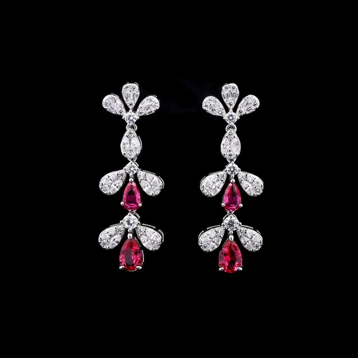 Omnia Lubna Maroon Bridal Full Set in 925 Silver with High-Quality Simulated Diamonds and Teardrop Design - OMNIASTORES UAE