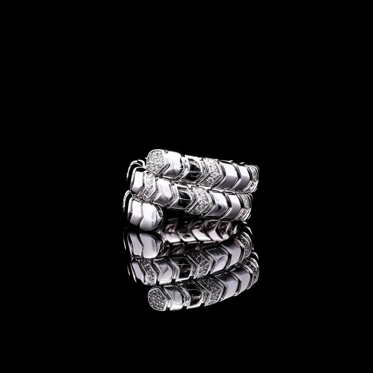 Omnia Layal Silver Bangle and Adjustable Ring Set with Chevron Design in 92.5 Silver and High-Quality Simulated Diamonds - OMNIASTORES UAE