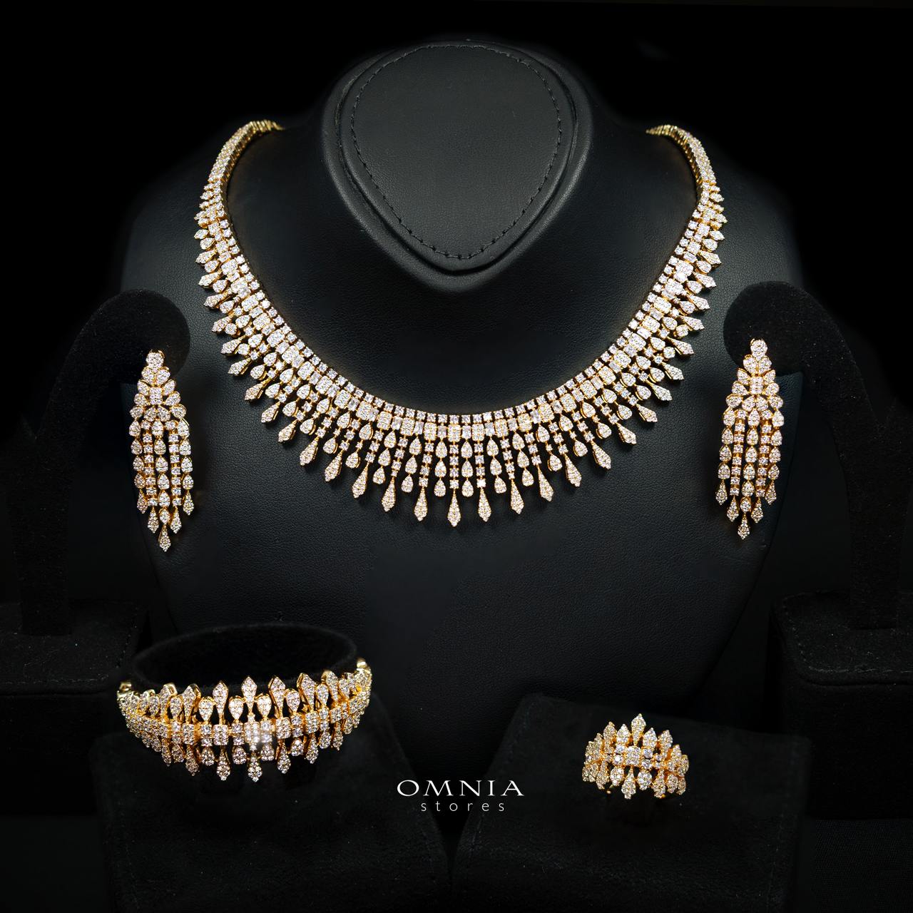 Ahlina Gold Bridal Full Set in High Quality Zircon Stone Rhodium Plated