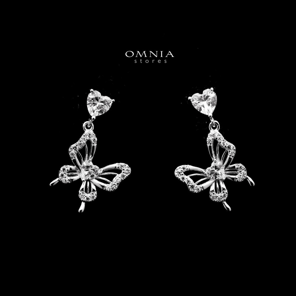Omnia Liyana Butterfly Drop Earrings in High Quality 92.5 Silver with Iced Cut Stones - OMNIASTORES UAE