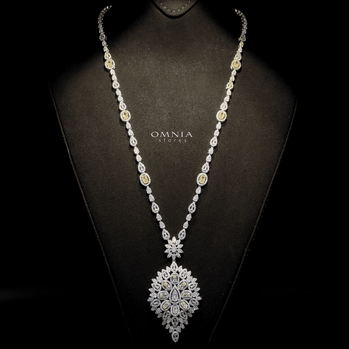 Omnia hasmaa Bridal Long chain Set Accessories High Quality Zircon Stone In Rhodium Plated - OMNIASTORES UAE