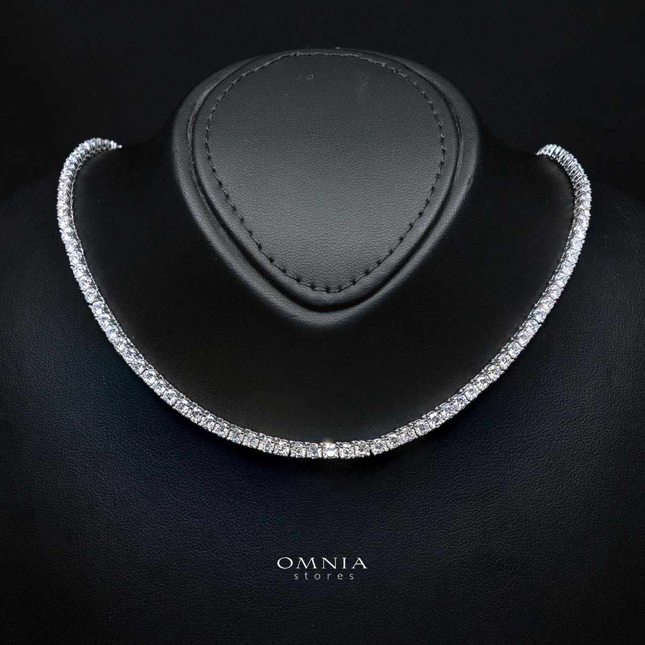 Mayada Moissanite with GRA Certificate - 3mm Round Cut, Rhodium-Plated 925 Sterling Silver Tennis Necklace