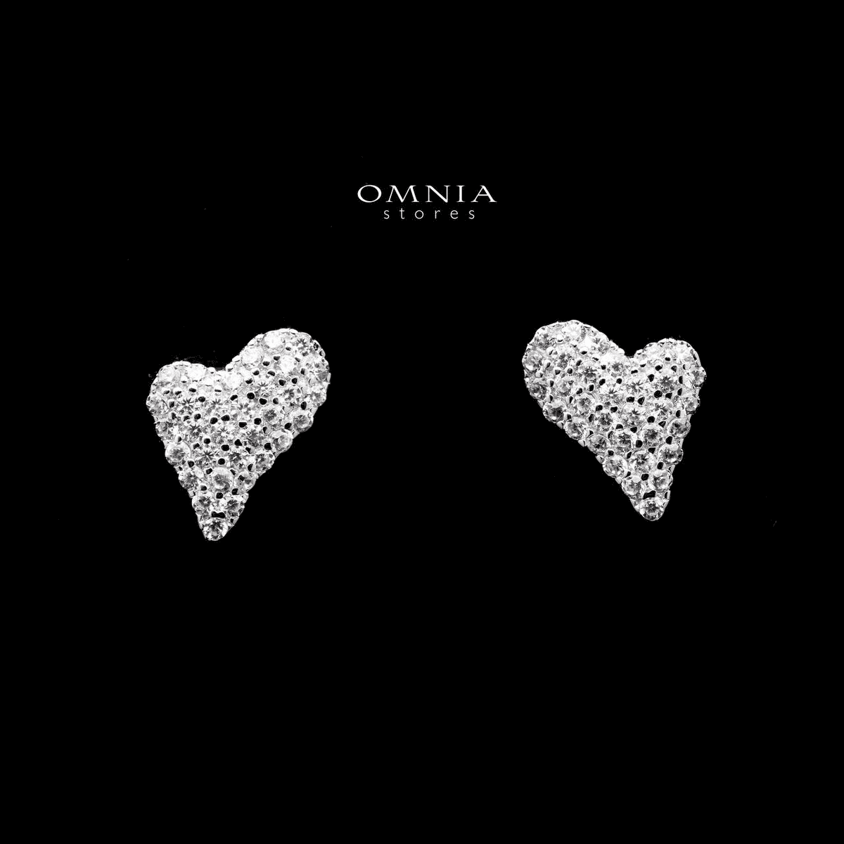 Omnia Heart Stud Earrings in High Quality 92.5 Silver with Iced Cut Stones - OMNIASTORES UAE