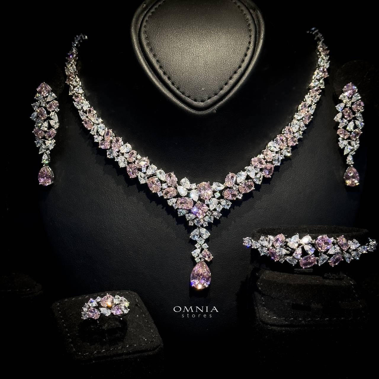 Omnia Reman Pink Full Set in High Quality Zircon Stone in Rhodium Plated - OMNIASTORES UAE