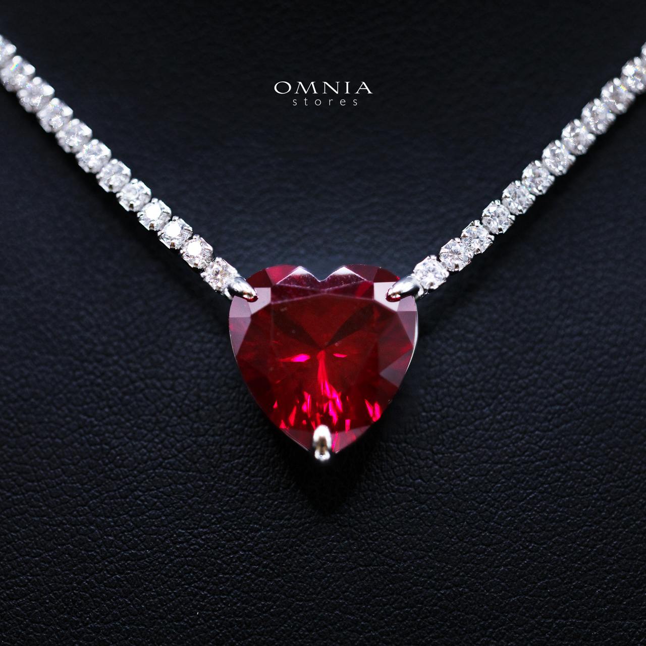 Heart Red Necklace 925 Silver In High Quality Simulated diamonds