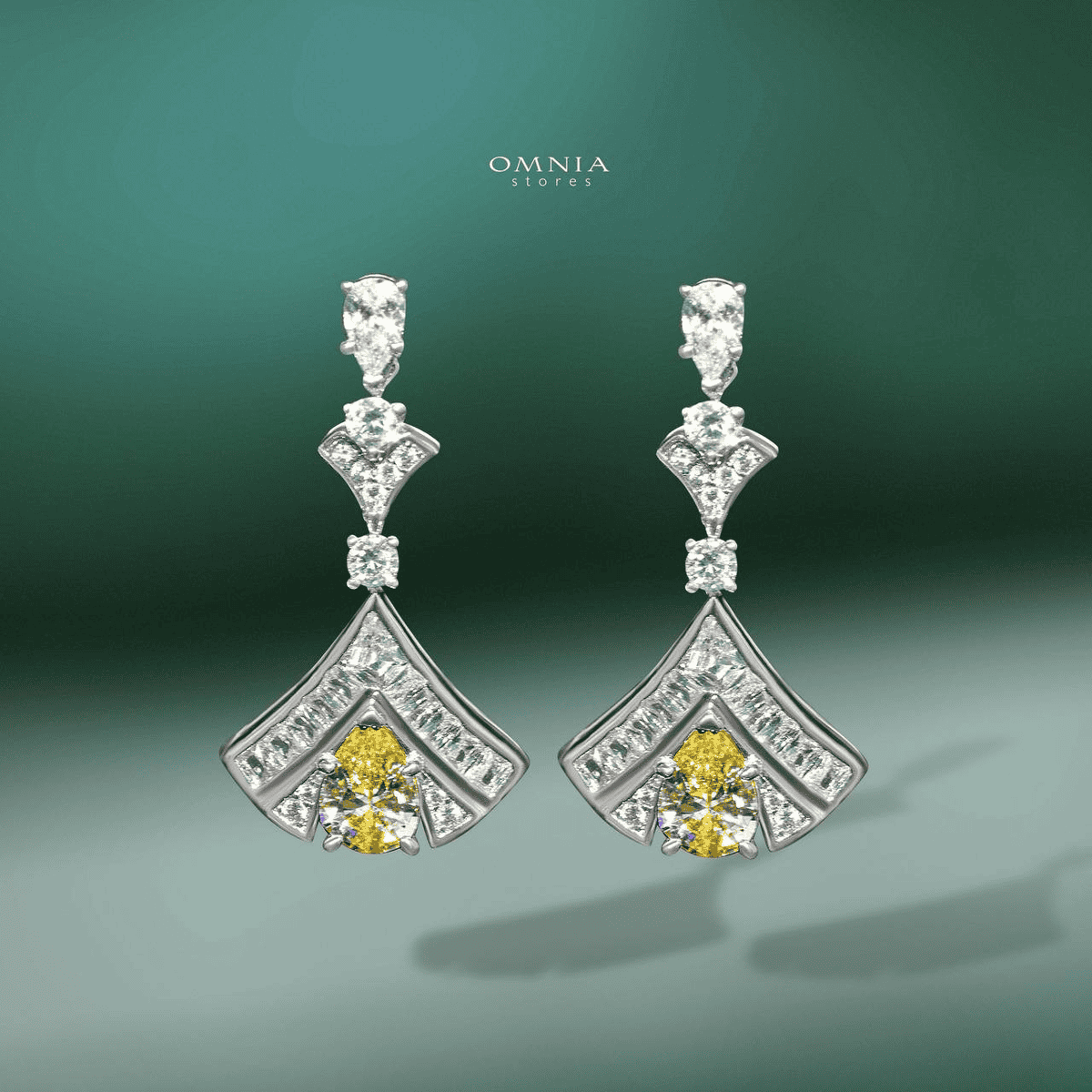 Omnia Elizabeth Yellow & White Bridal Full Set with Pear and Round Cut High-Quality Simulated Diamonds in a Stunning Two-Tone Rhodium Plated Finish - OMNIASTORES UAE