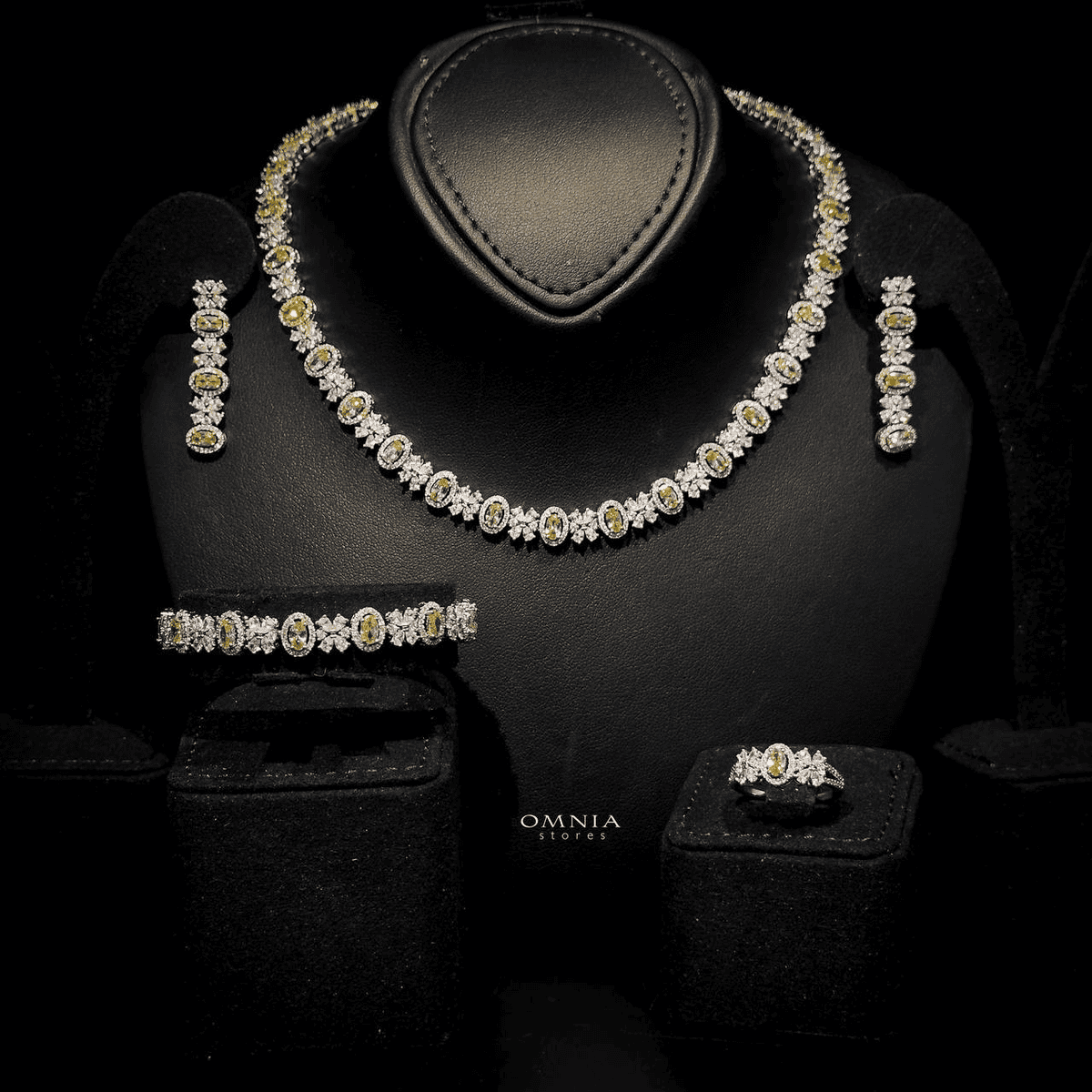 Omnia Mira Yellow Bridal Full Set Accessories in High Quality Zircon Stone Rhodium Plated - OMNIASTORES UAE