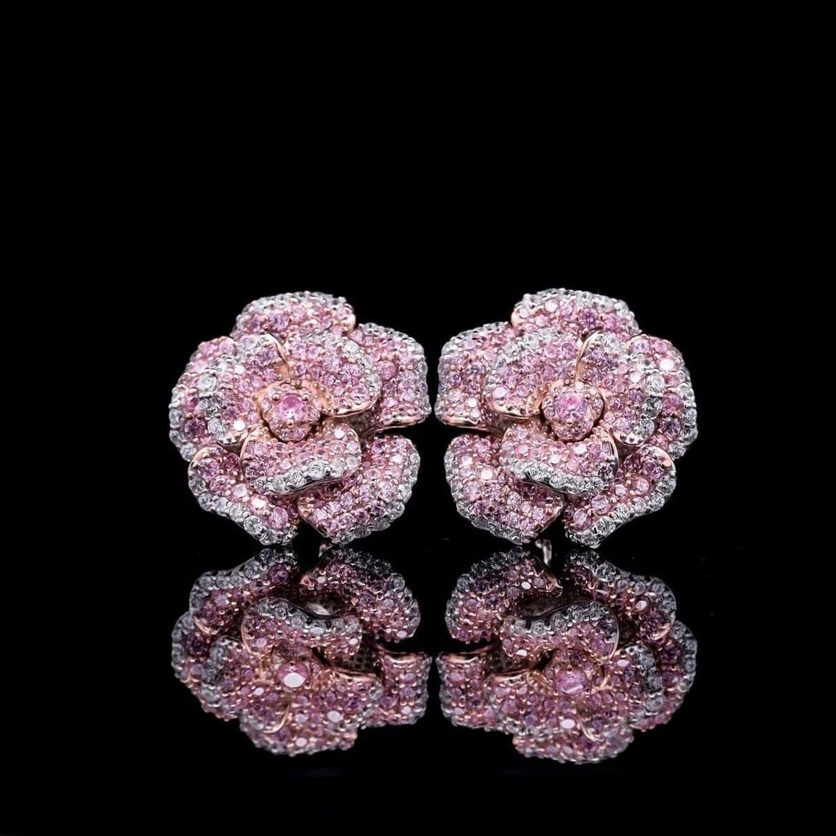 Omnia Pink Rose Stud Earrings with High-Quality Simulated Diamonds in 92.5 Silver - OMNIASTORES UAE