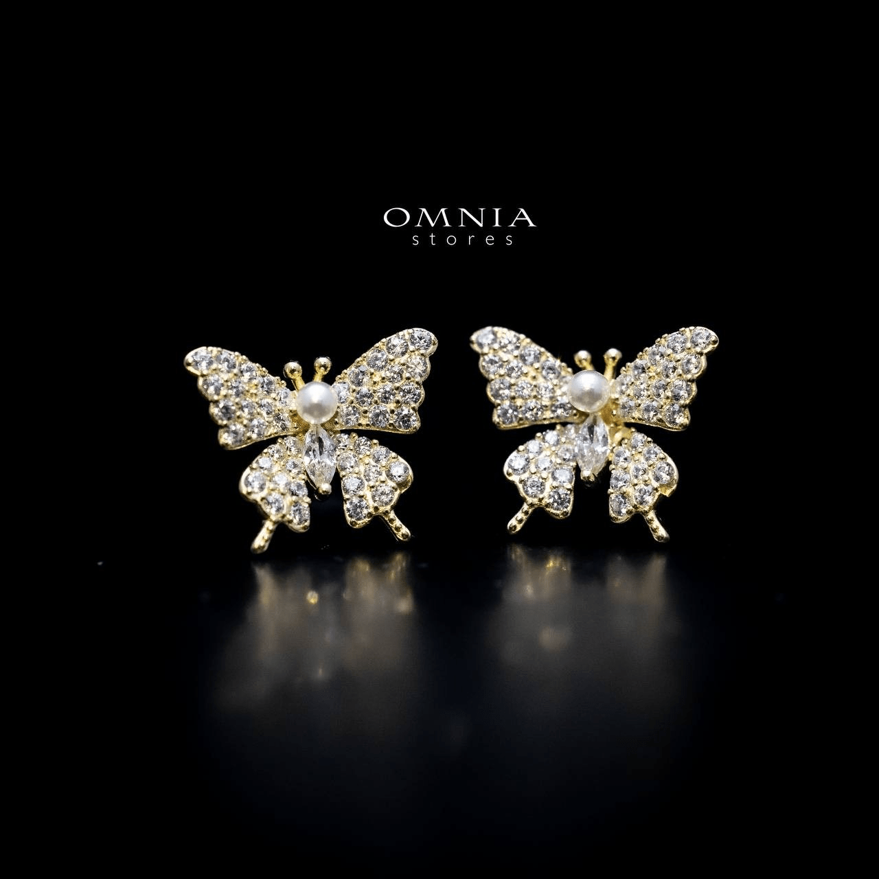 Omnia Layal Butterfly Stud Earrings with High Quality Iced Cut Stone in 92.5 Silver - OMNIASTORES UAE