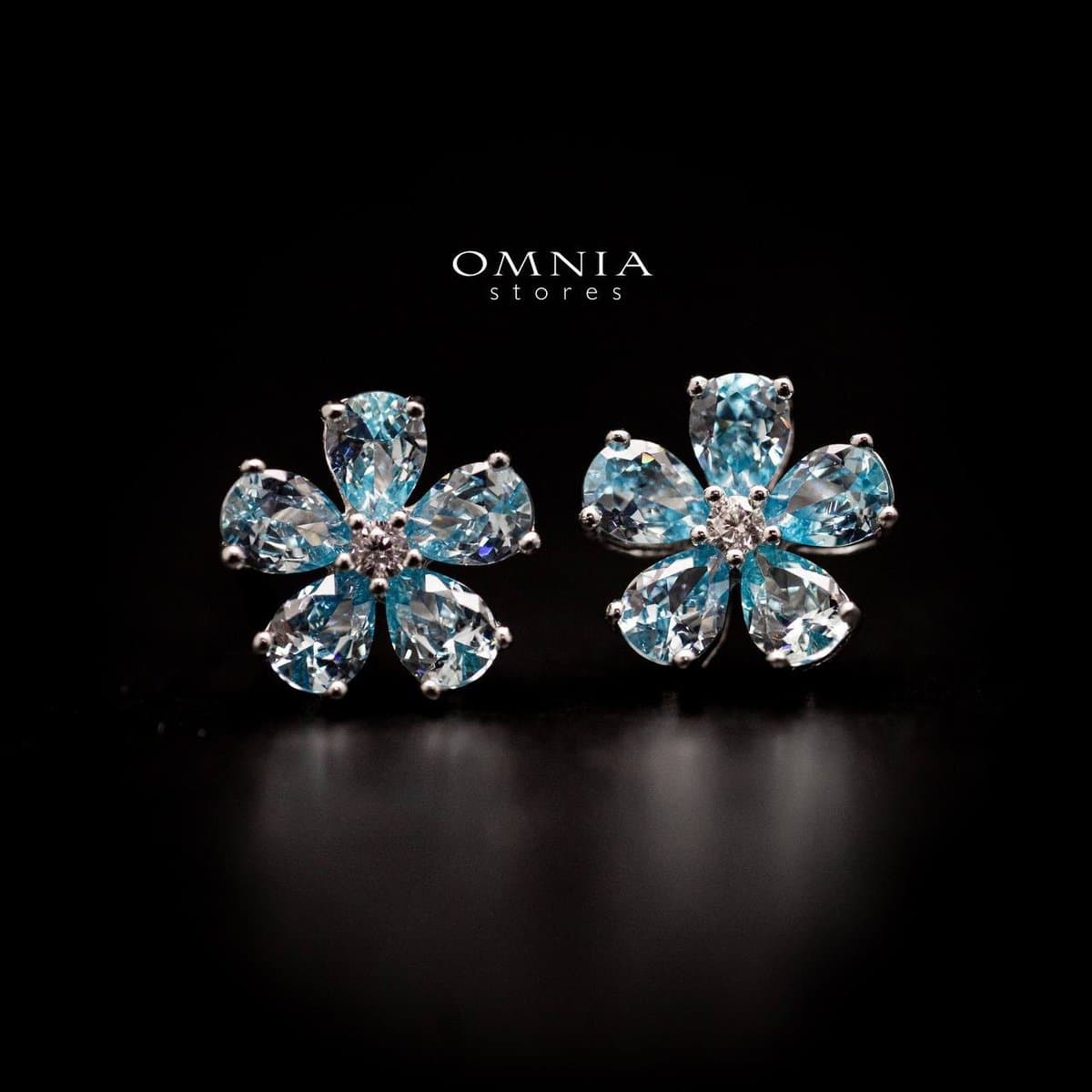 Omnia Aqua Flower Stud Earrings In 925 Silver with High Quality Simulated Diamonds - OMNIASTORES UAE