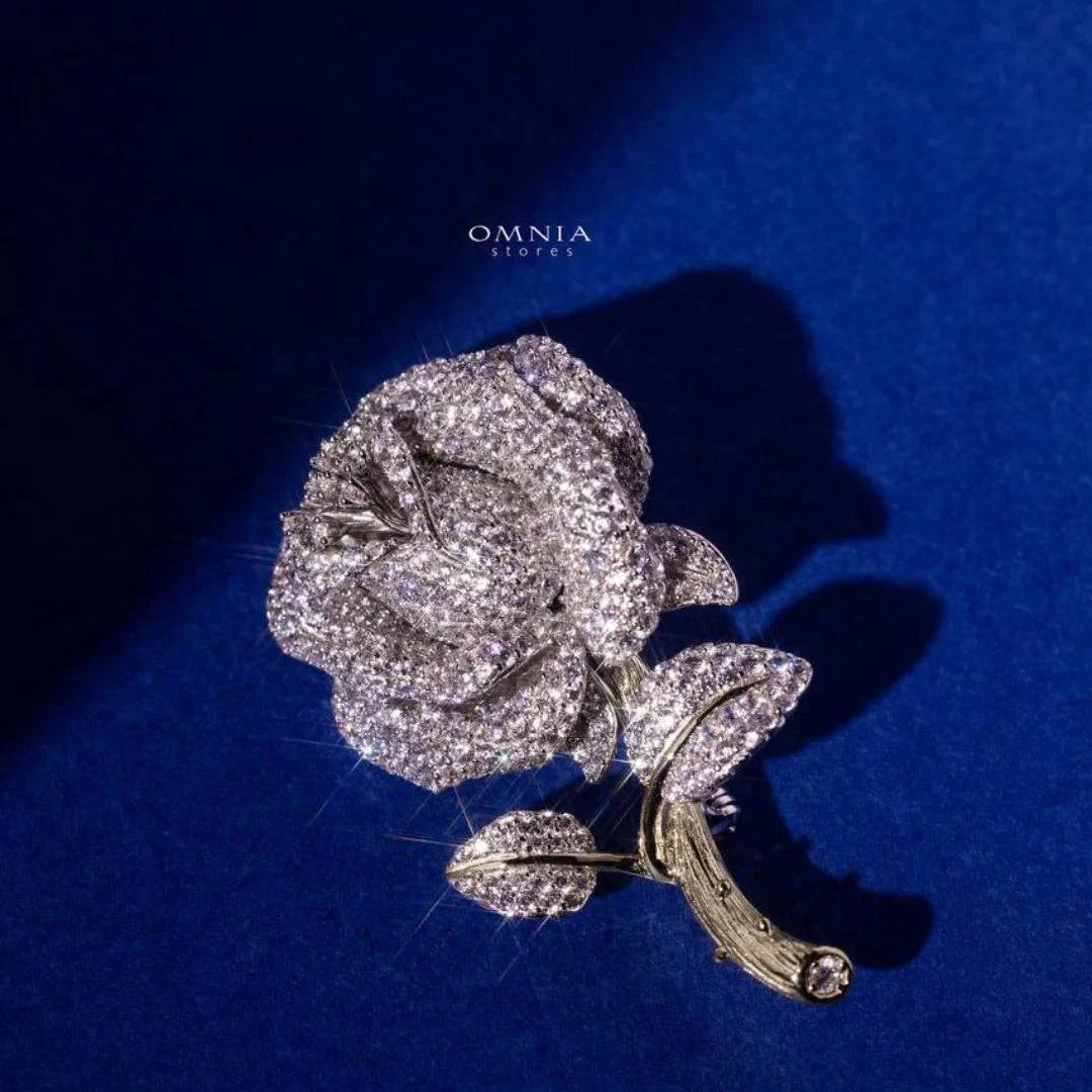 Omnia Bella Flower brooch in 92.5 Silver In High Quality Simulated diamonds - OMNIASTORES UAE