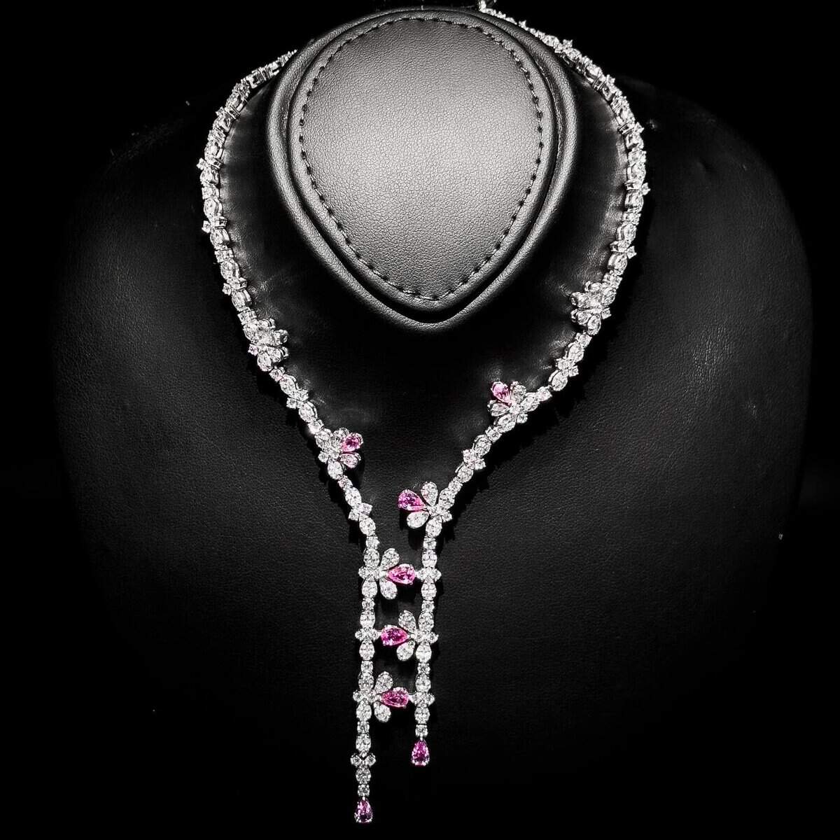 Omnia Lubna Pink Bridal Full Set in 925 Silver with High-Quality Simulated Diamonds and Teardrop Design - OMNIASTORES UAE