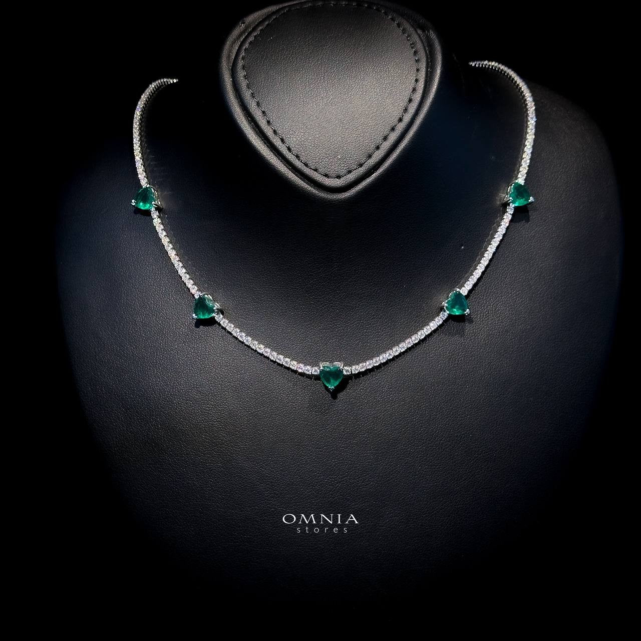 Omnia Louise Green Necklace 92.5 Silver In High Quality Simulated diamonds - OMNIASTORES UAE
