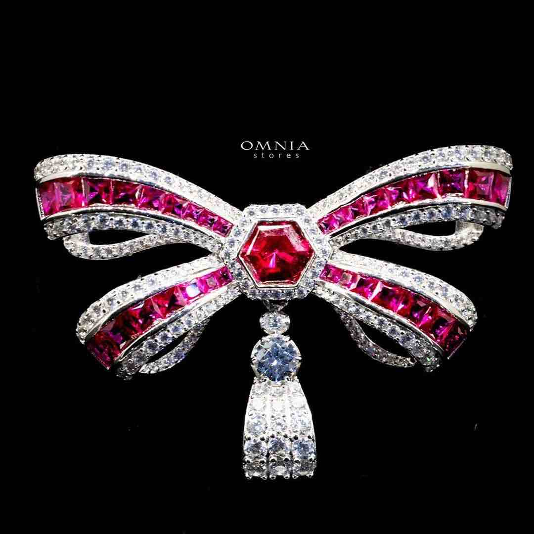Omnia Tanya Bow brooch in 92.5 Silver High Quality Simulated diamonds - OMNIASTORES UAE