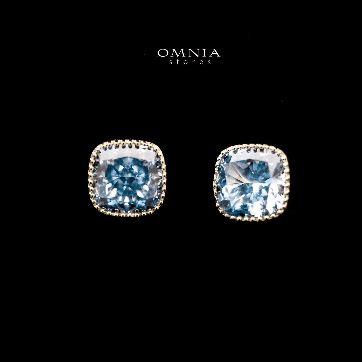 Omnia Malak Blue Iced Cut Square Stud Earrings in 92.5 Silver - OMNIASTORES UAE
