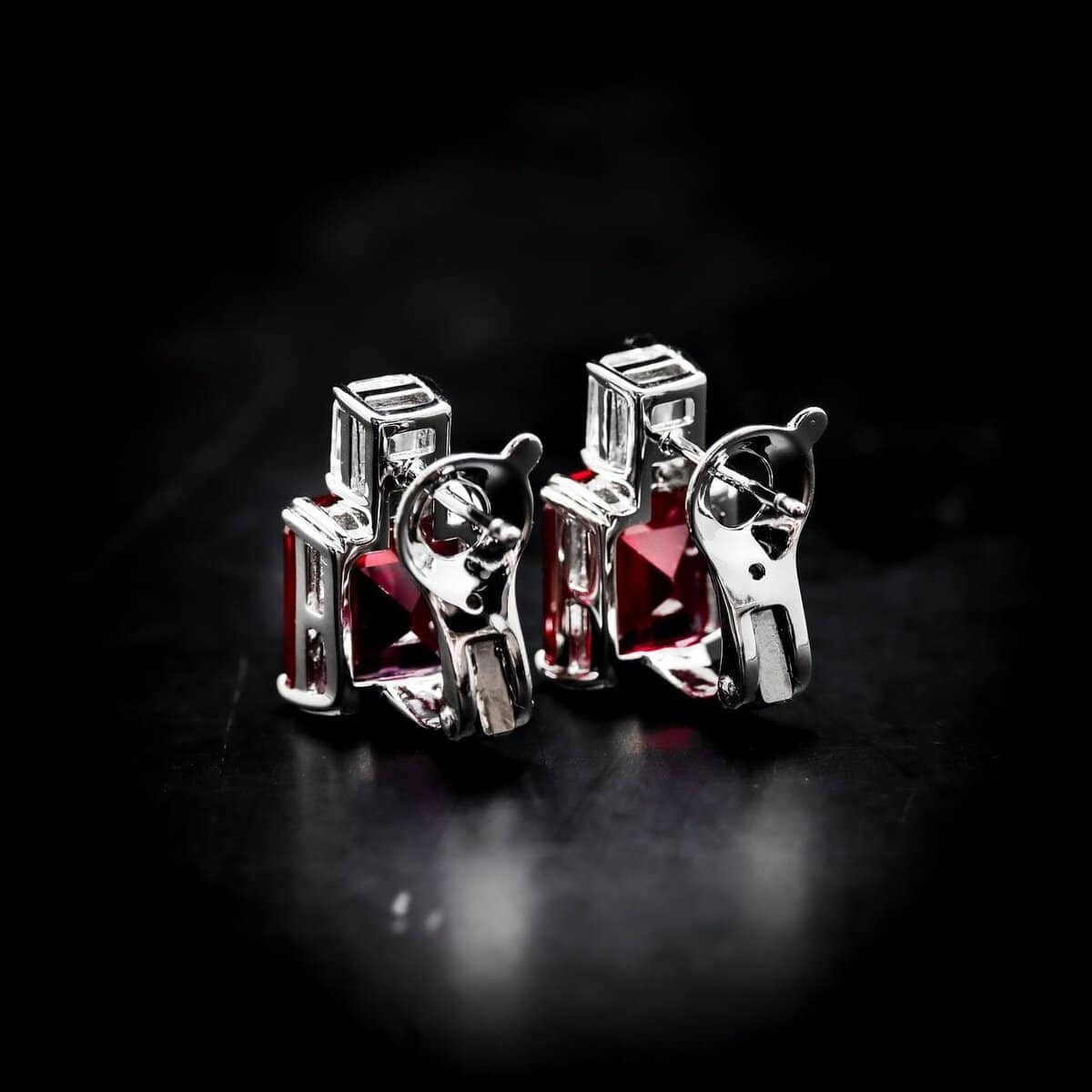 Omnia Candice Red Emerald Cut Clip-On Earrings in 92.5 Silver with High Quality Simulated Diamonds - OMNIASTORES UAE