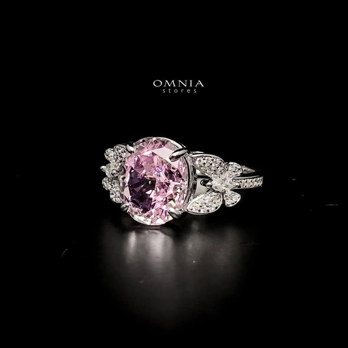 Omnia Maysun Pink Oval Ring in 92.5 Silver with High Quality Simulated Diamonds - OMNIASTORES UAE